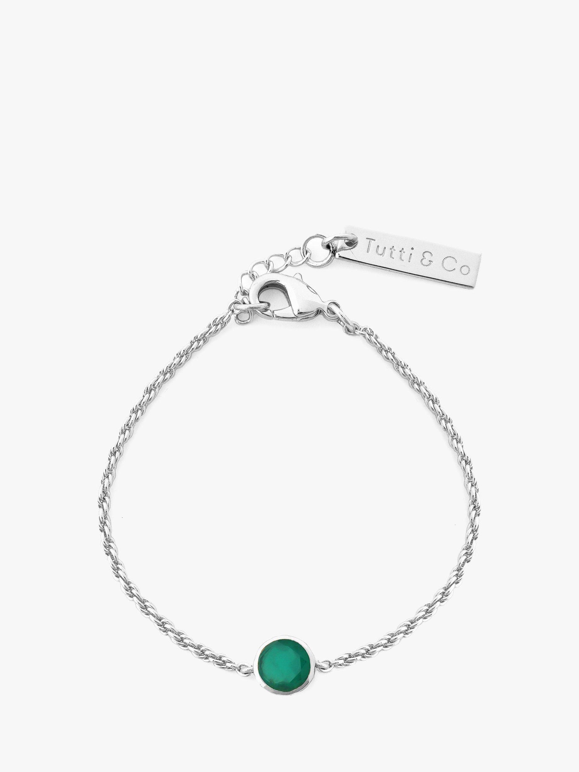 Product image 1 of 2, which shows Tutti & Co Birthstone Bracelet, Silver, Green Onyx/May