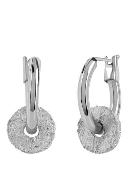 Tutti Textured Disc Hoop Earrings, Silver