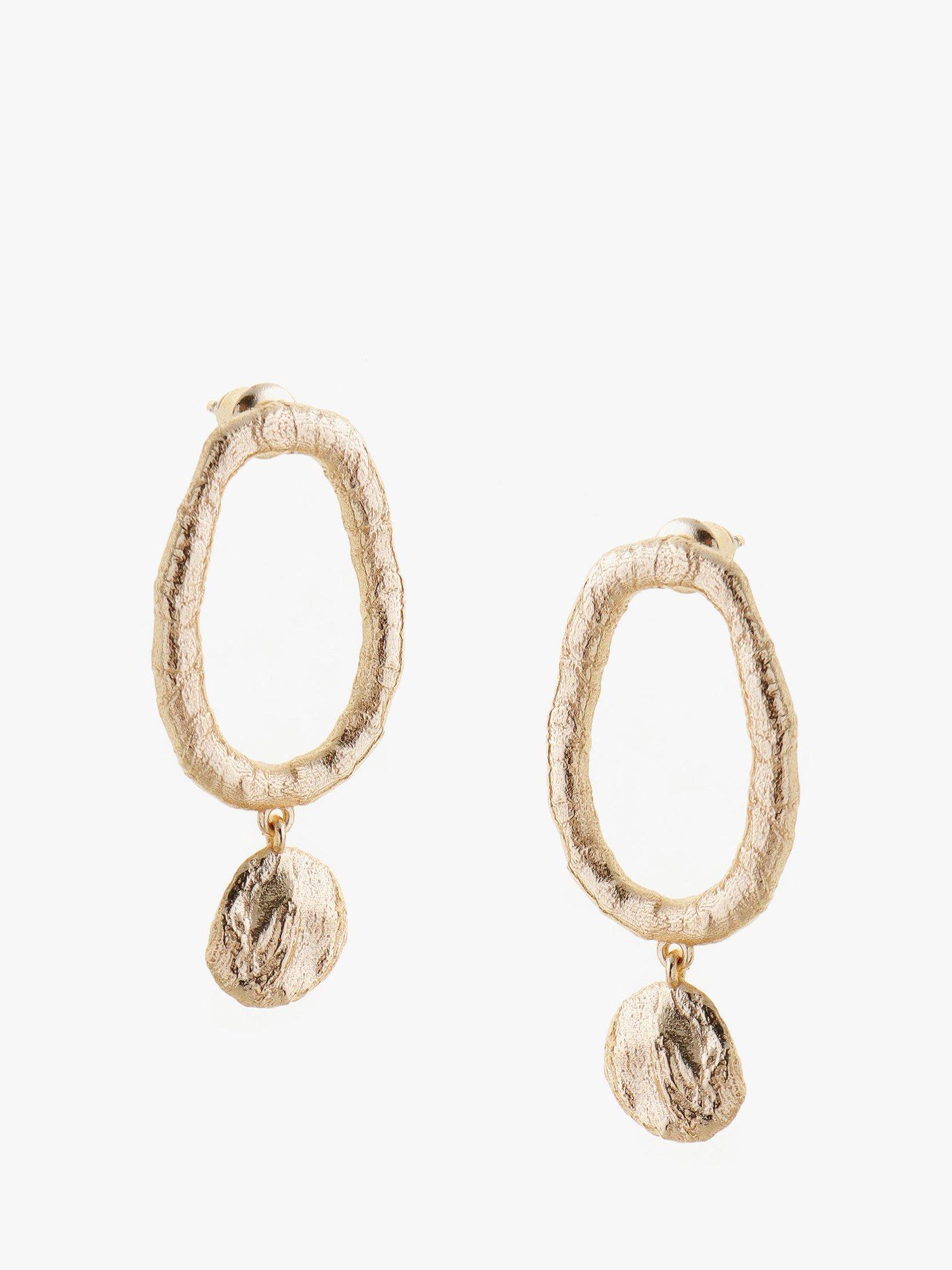 Product image 1 of 3, which shows Tutti & Co Textured Disc Drop Earrings, Gold