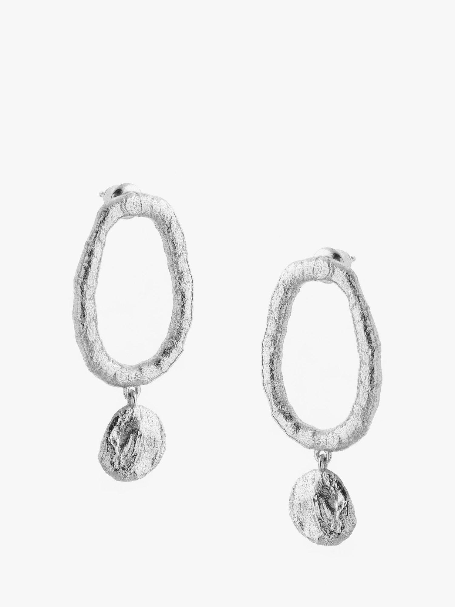 Product image 1 of 3, which shows Tutti & Co Textured Disc Drop Earrings, Silver