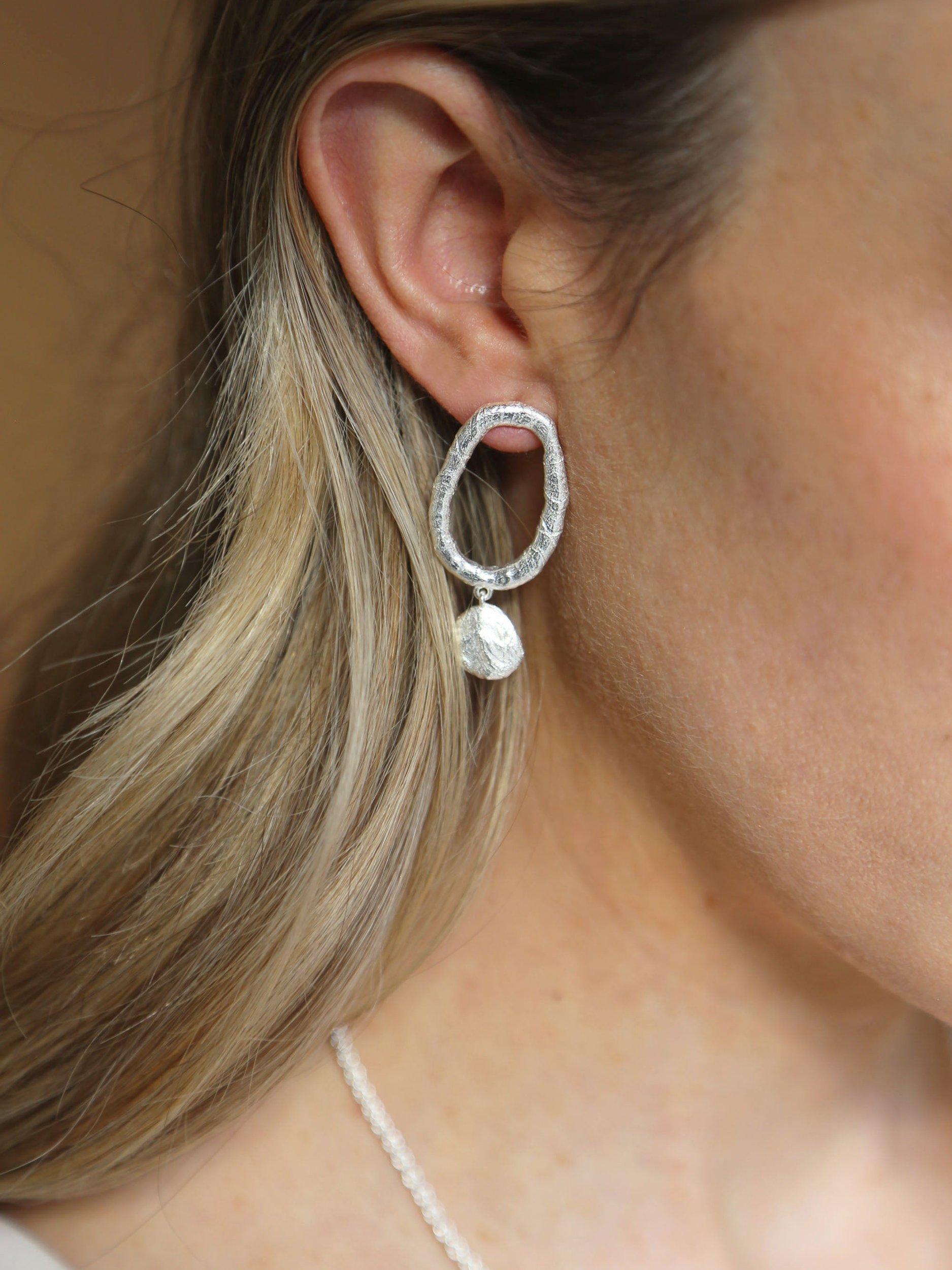 Product image 2 of 3, which shows Tutti & Co Textured Disc Drop Earrings, Silver