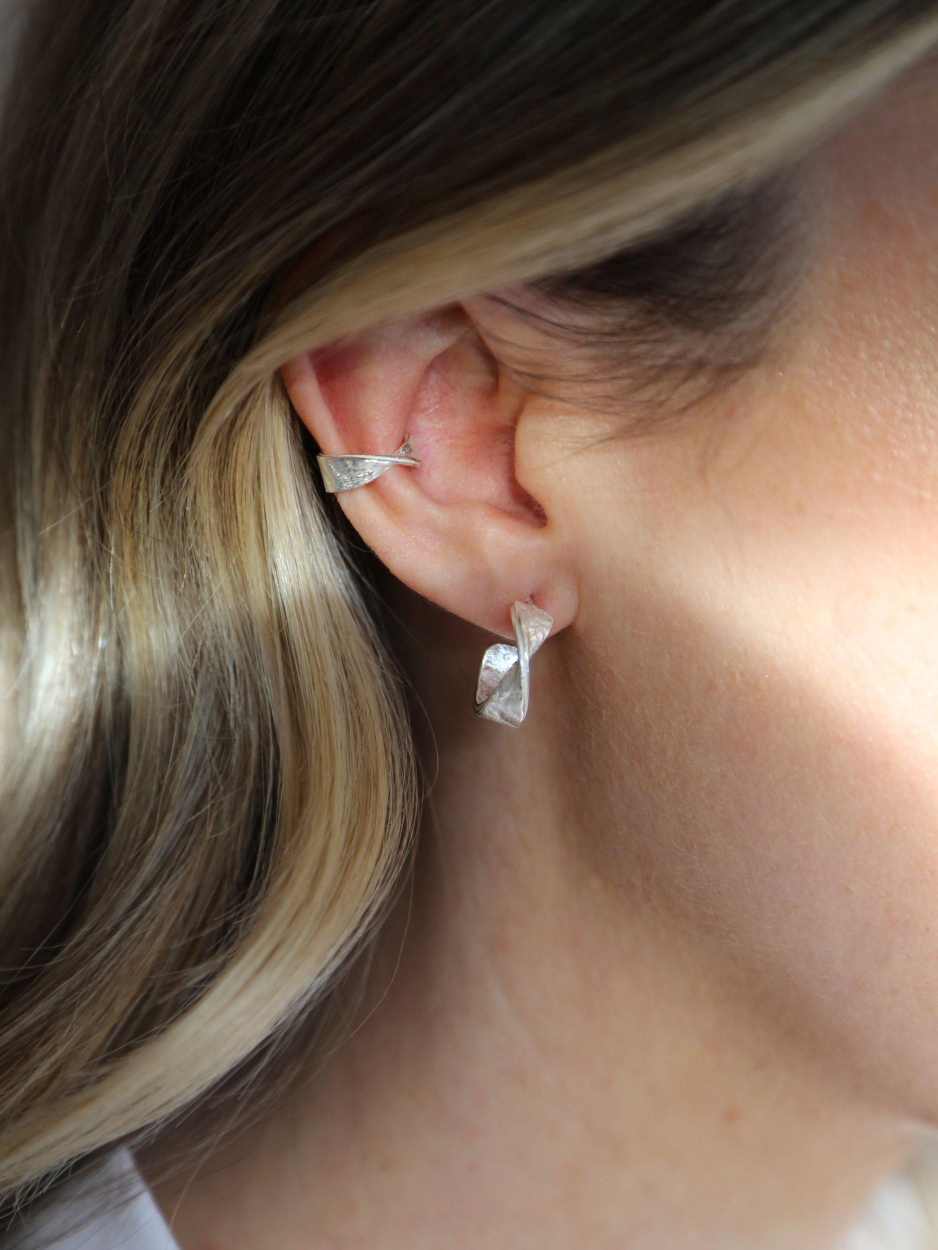 Product image 2 of 3, which shows Tutti & Co Chunky Twisted Hoop Earrings, Silver