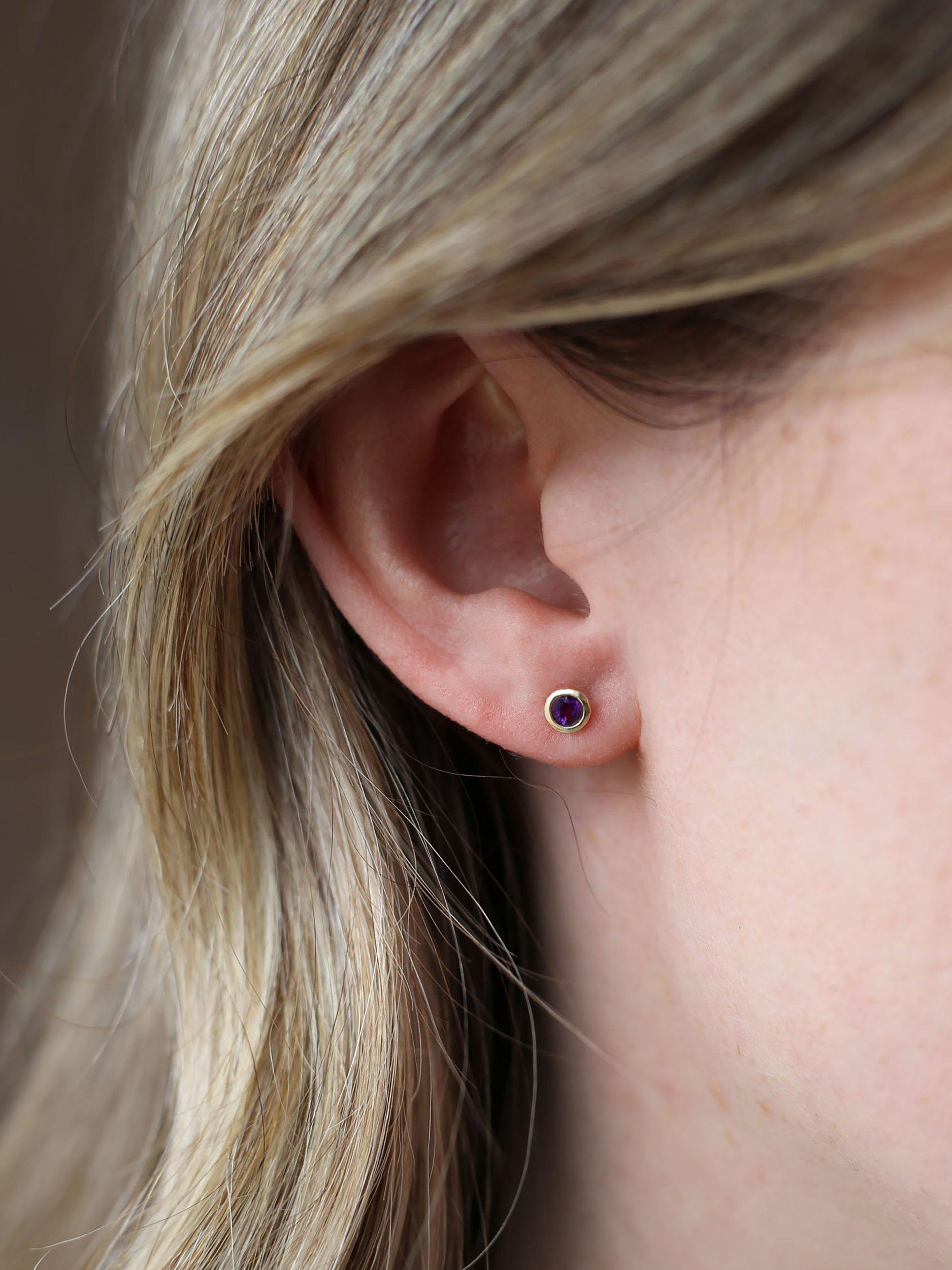 Product image 2 of 3, which shows Tutti & Co Birthstone Stud Earrings, Gold, Amethyst/February