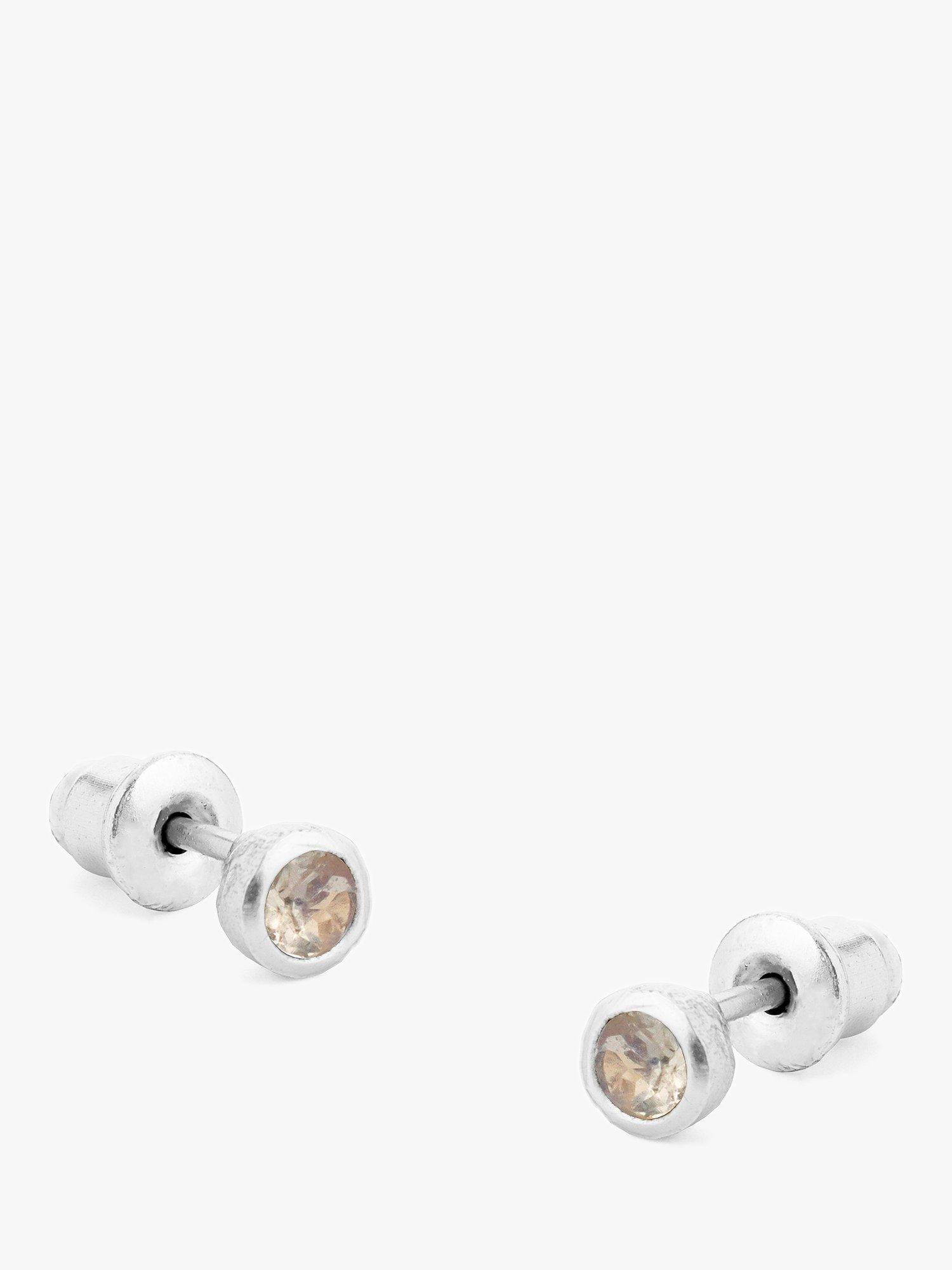 Product image 1 of 3, which shows Tutti & Co Birthstone Stud Earrings, Silver, Aquamarine/March