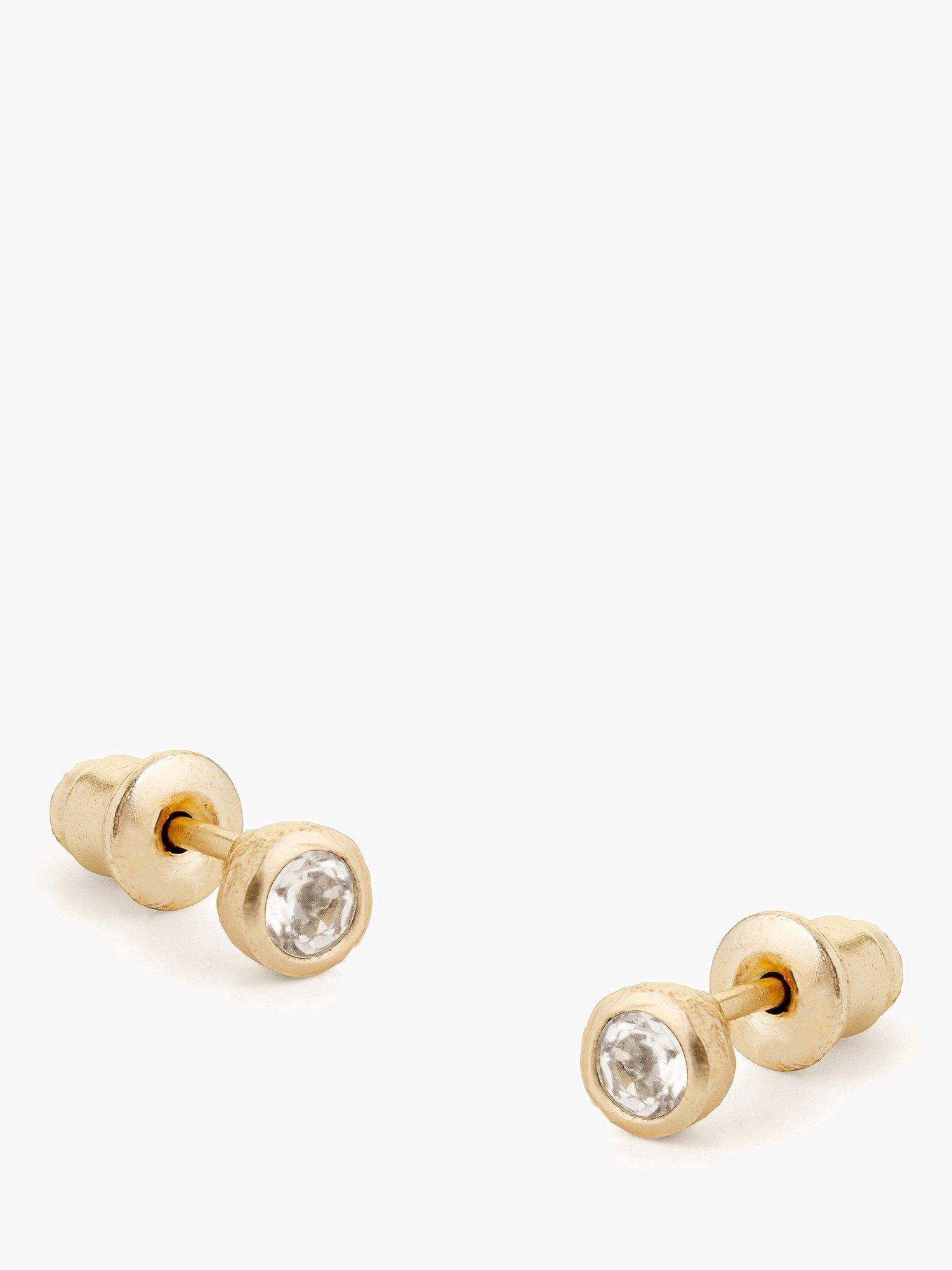 Product image 1 of 3, which shows Tutti & Co Birthstone Stud Earrings, Gold, White Topaz, April
