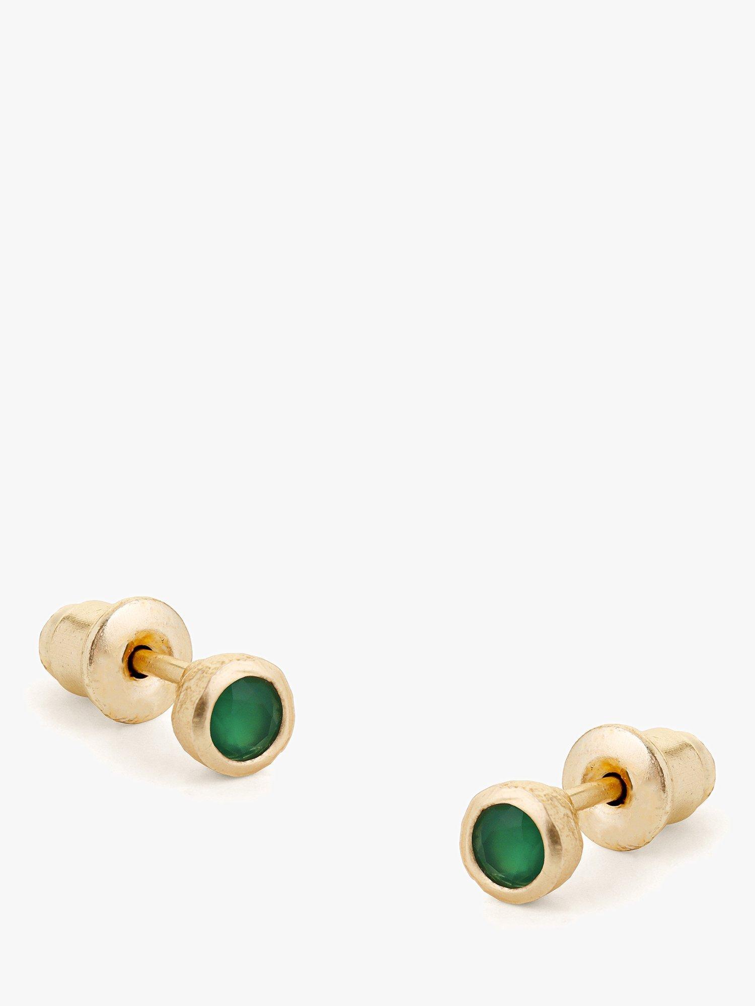 Product image 1 of 3, which shows Tutti Birthstone Stud Earrings, Gold, Green Onyx/May