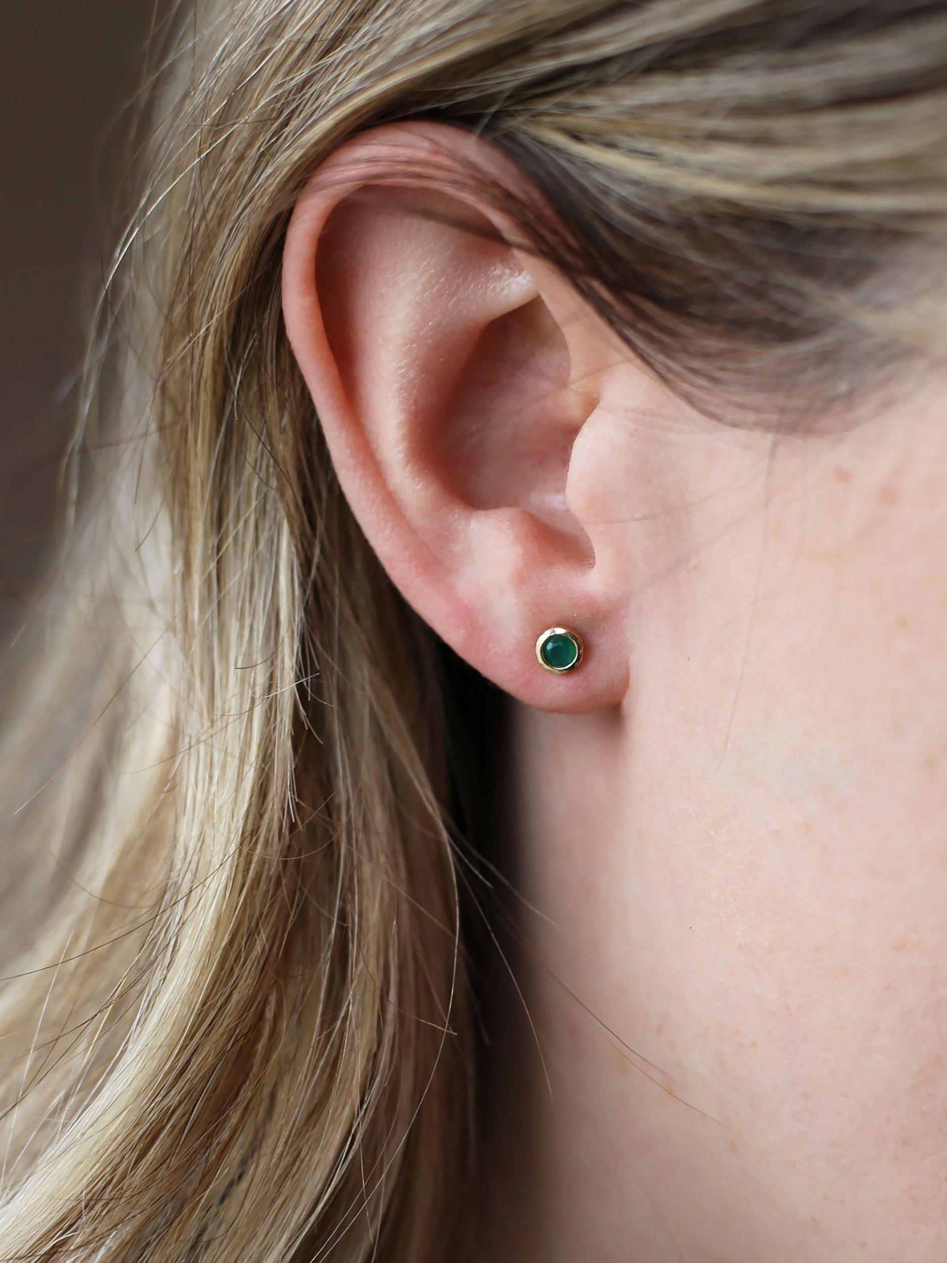 Product image 2 of 3, which shows Tutti Birthstone Stud Earrings, Gold, Green Onyx/May