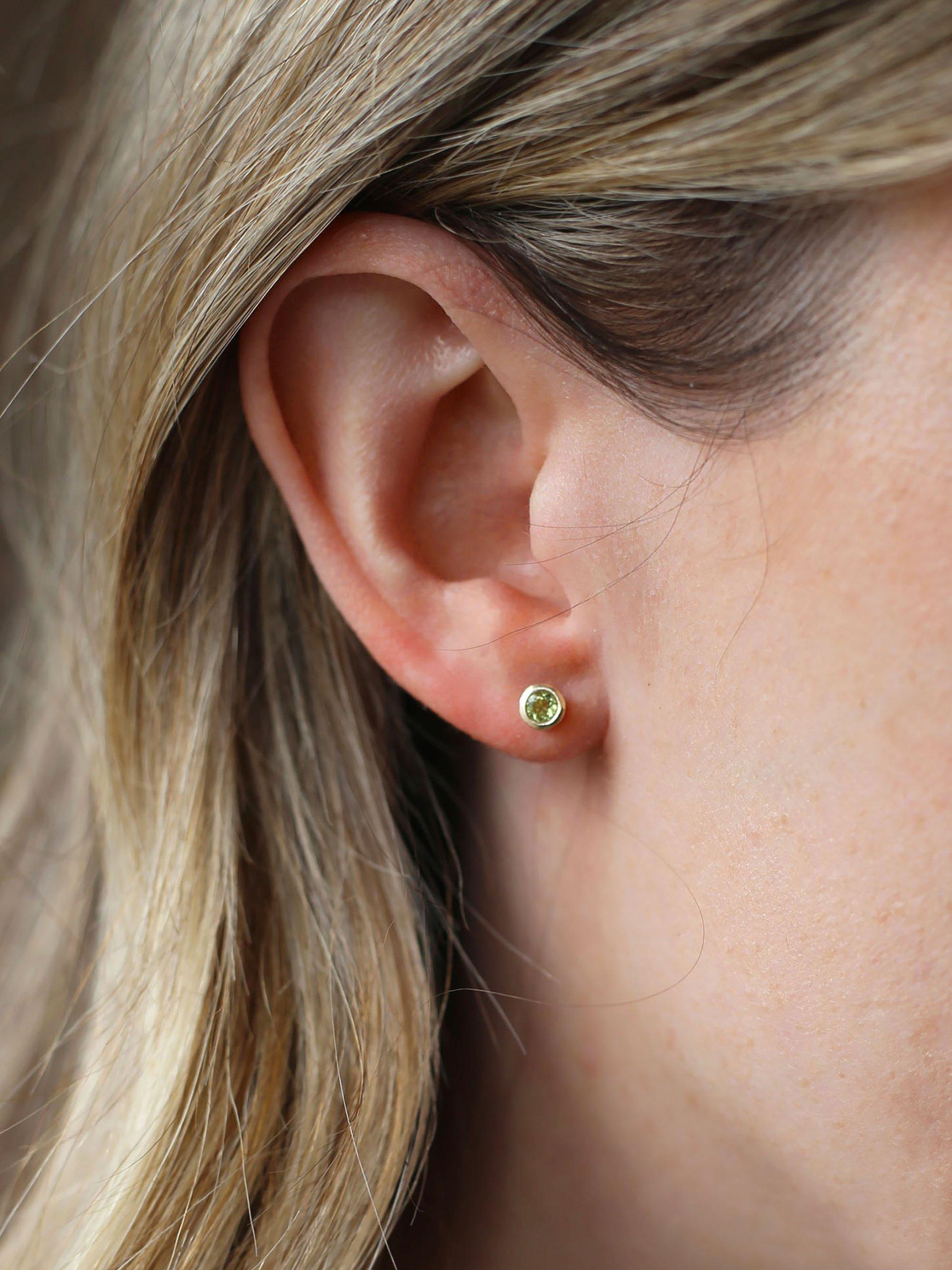 Product image 2 of 3, which shows Tutti & Co Birthstone Stud Earrings, Gold, Peridot/August