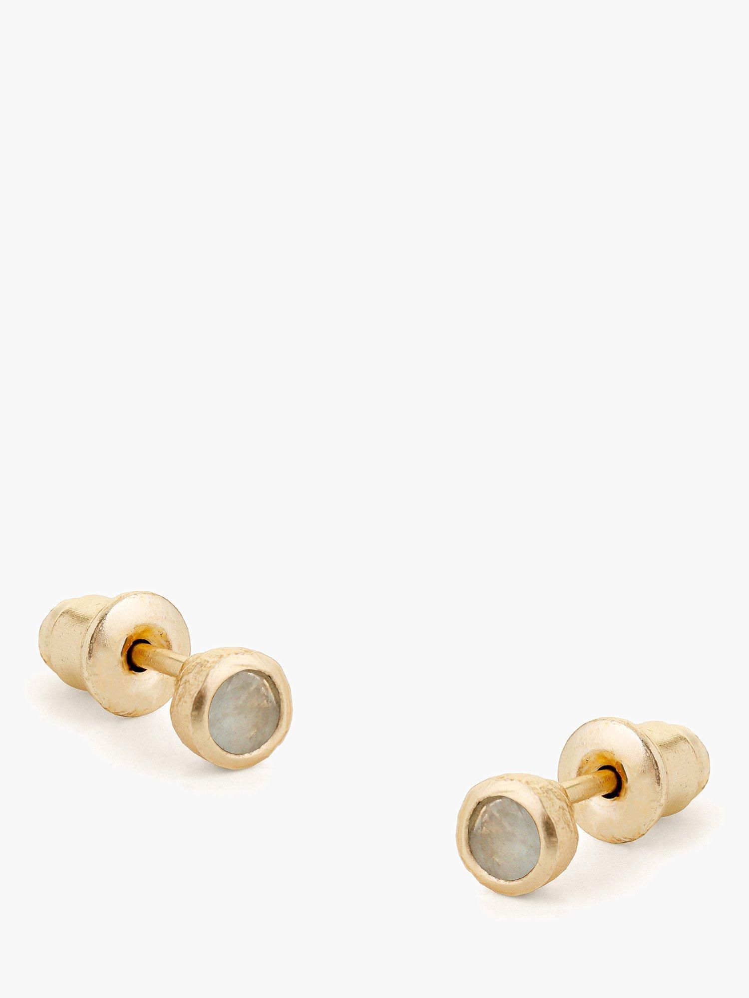 Product image 1 of 3, which shows Tutti & Co Birthstone Stud Earrings, Gold, Moonstone/October