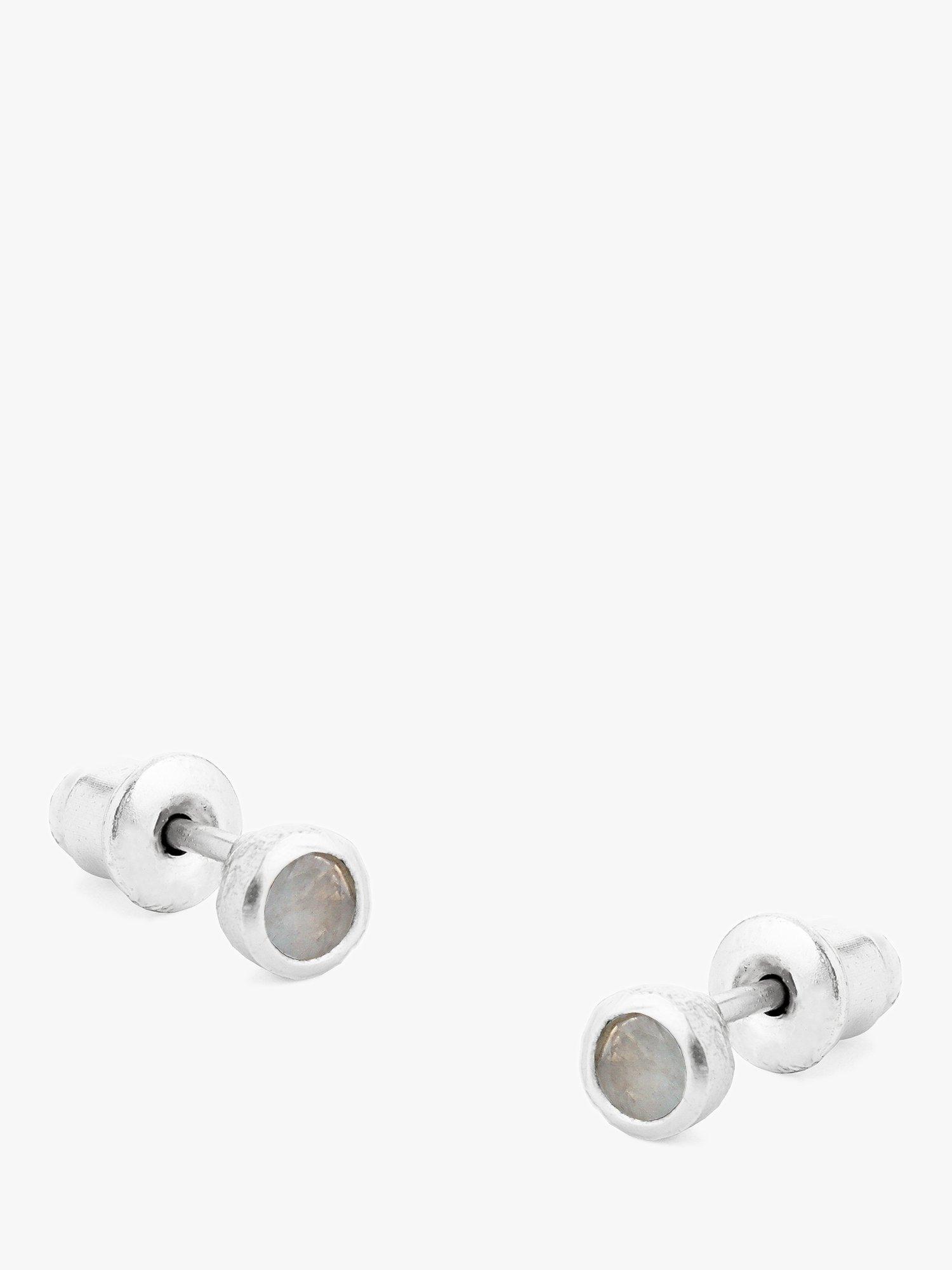 Product image 1 of 3, which shows Tutti & Co Birthstone Stud Earrings, Silver, Moonstone/October
