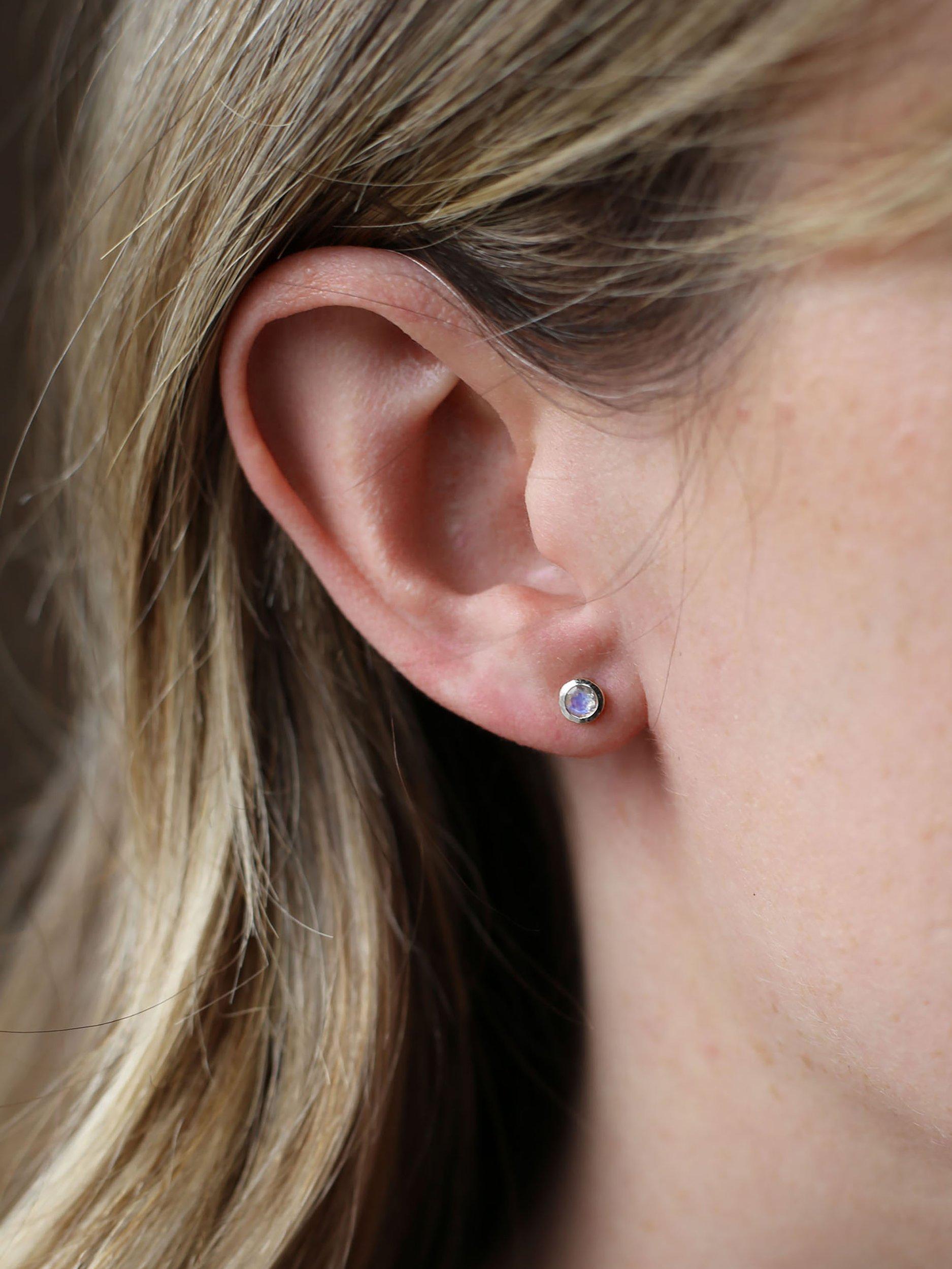 Product image 2 of 3, which shows Tutti & Co Birthstone Stud Earrings, Silver, Moonstone/October