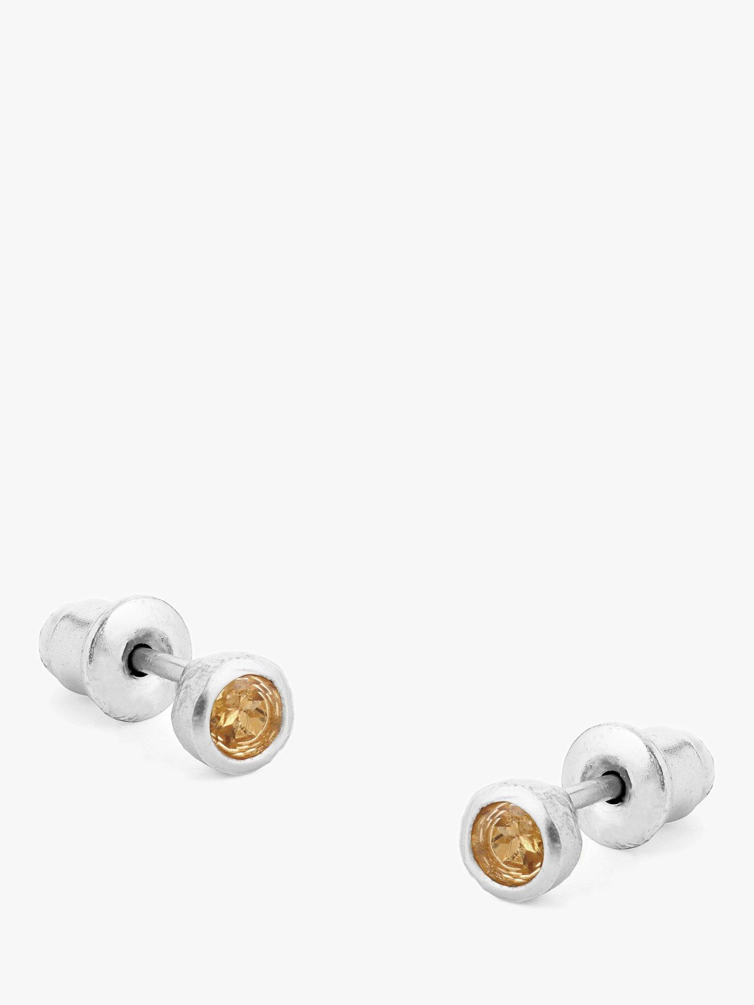 Product image 1 of 3, which shows Tutti & Co Birthstone Stud Earrings, Silver, Citrine/November