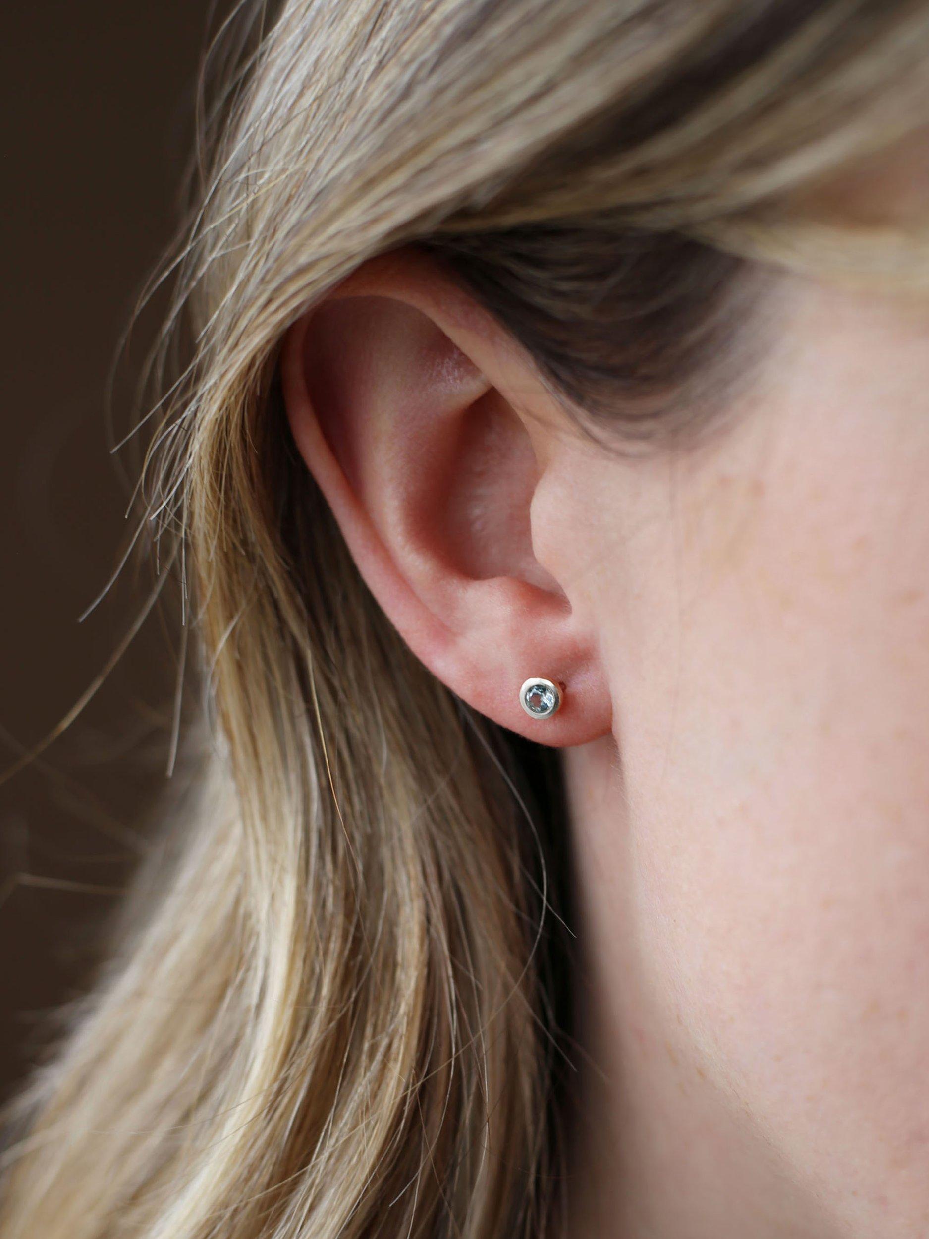 Product image 2 of 3, which shows Tutti & Co Birthstone Stud Earrings, Silver, Blue Topaz/December