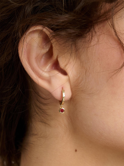 Tutti Birthstone Hoop Earrings, Gold - view 2, Garnet/January