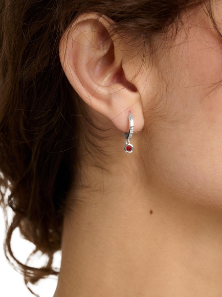 Tutti Birthstone Hoop Earrings, Silver - view 2, Garnet/January