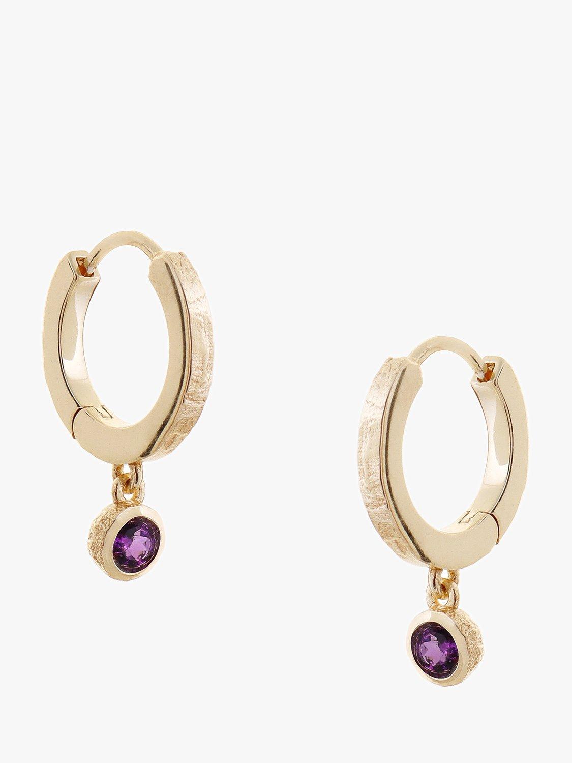 Product image 1 of 3, which shows Tutti & Co Birthstone Hoop Earrings, Gold, Amethyst/February