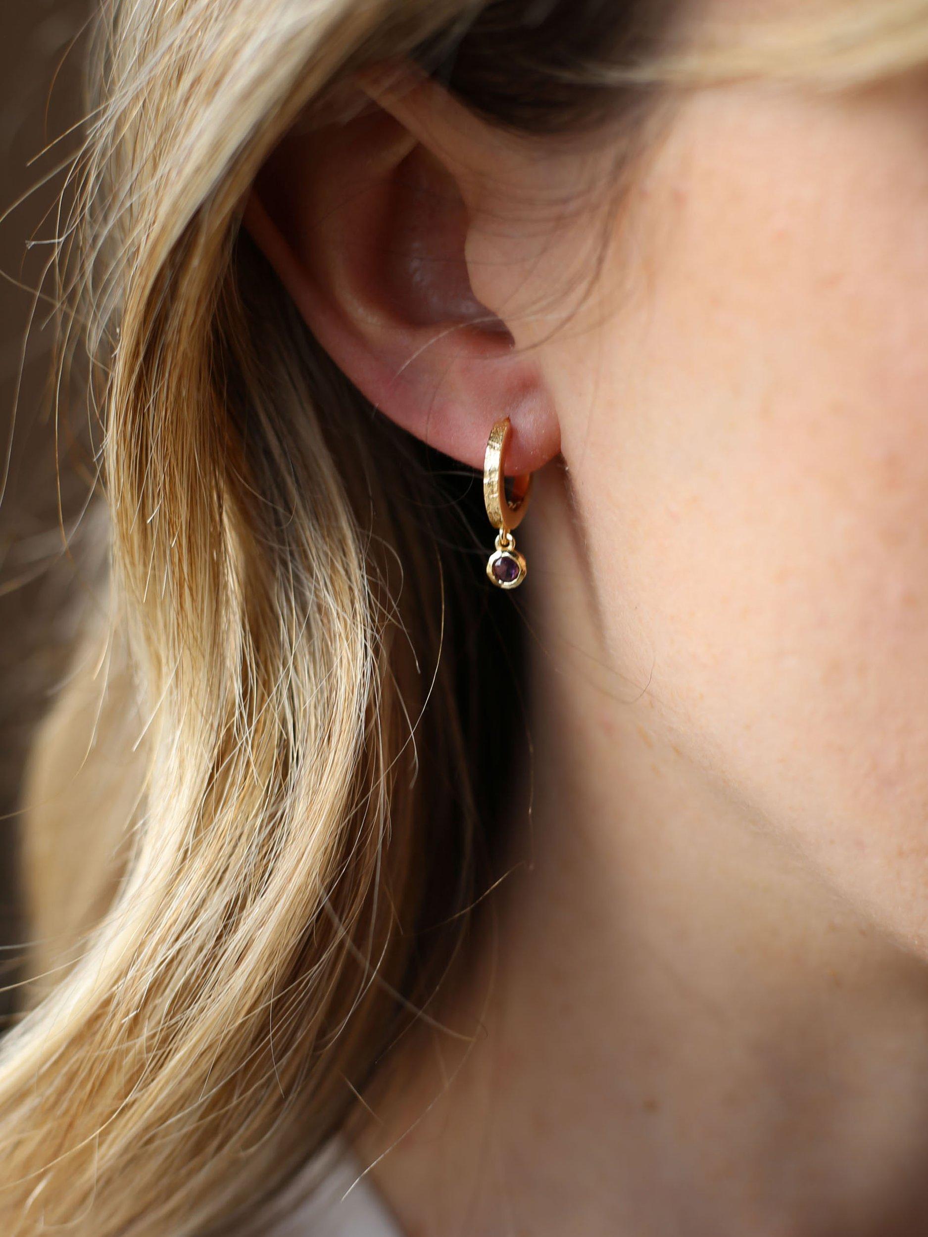 Product image 2 of 3, which shows Tutti & Co Birthstone Hoop Earrings, Gold, Amethyst/February