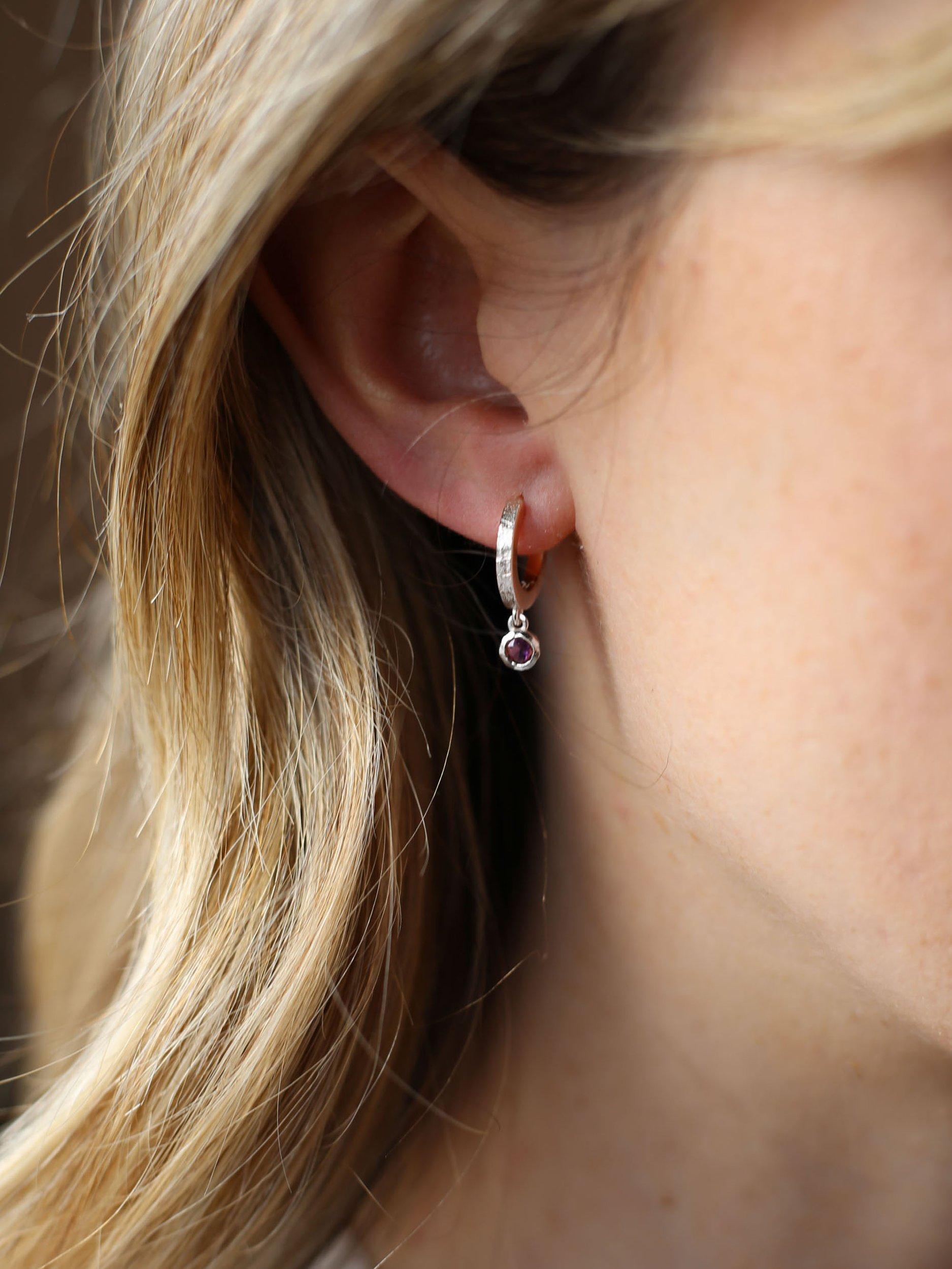 Product image 2 of 3, which shows Tutti & Co Birthstone Hoop Earrings, Silver, Amethyst/February