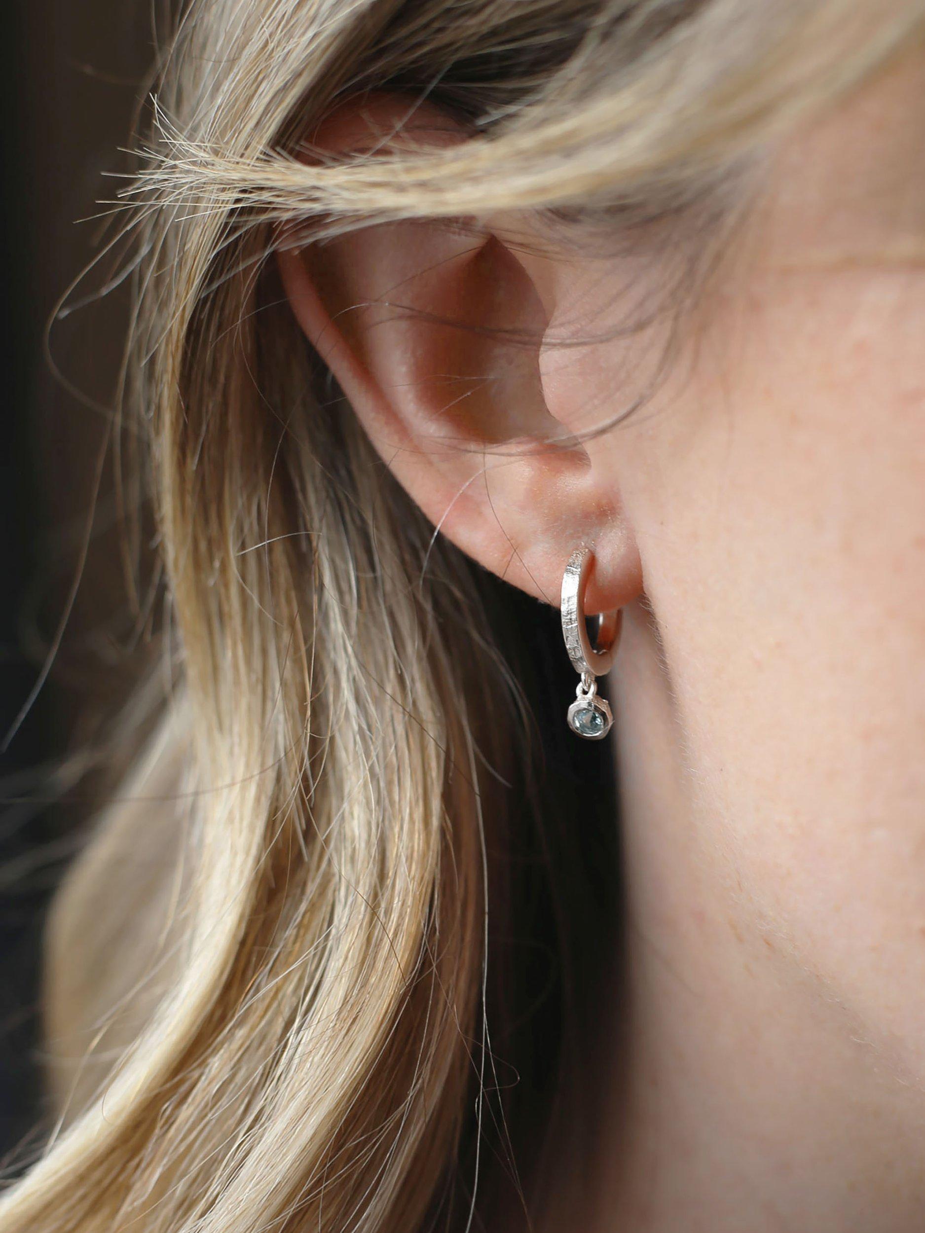 Product image 2 of 3, which shows Tutti & Co Birthstone Hoop Earrings, Silver, Aquamarine/March