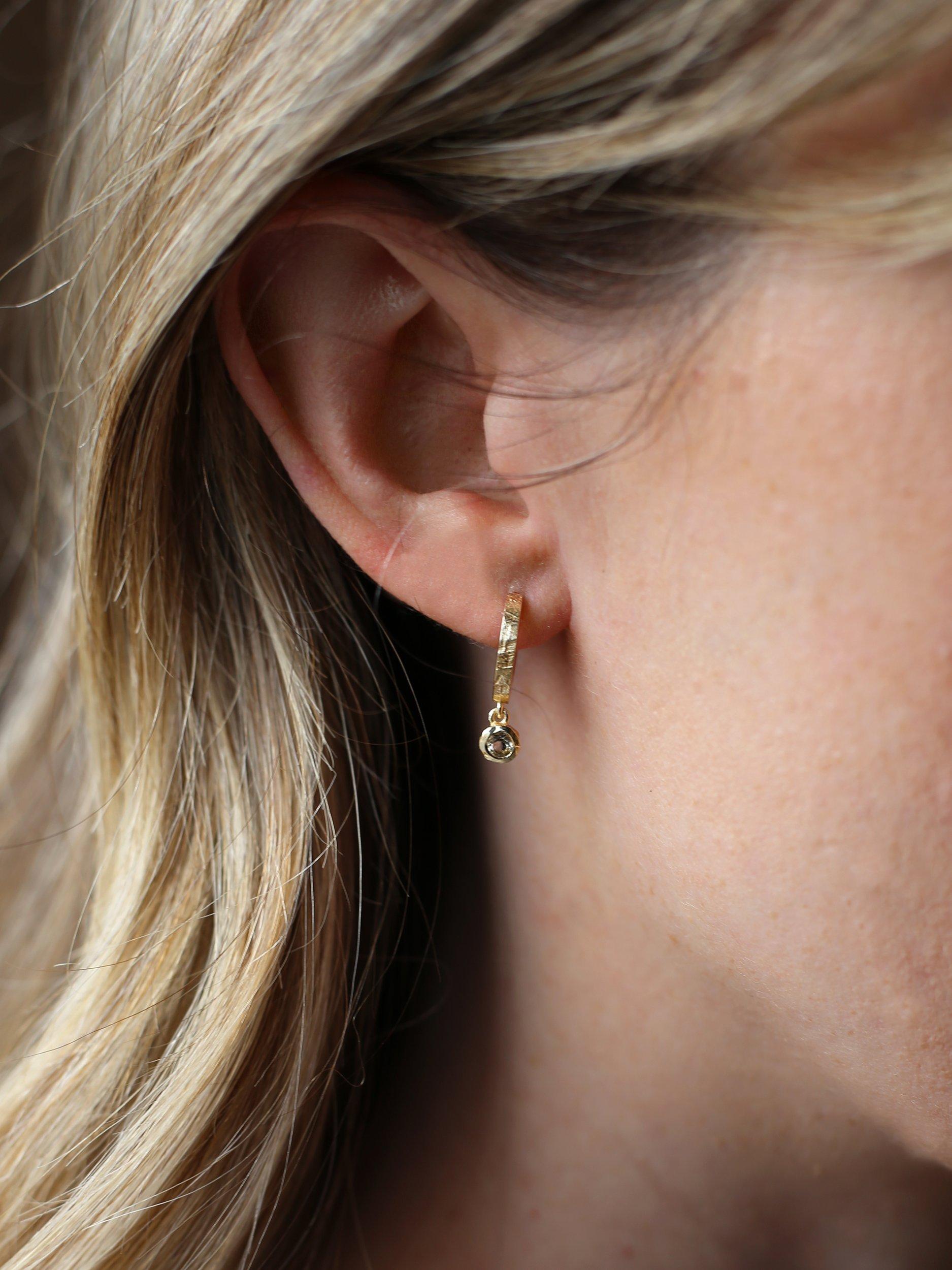 Product image 2 of 3, which shows Tutti & Co Birthstone Hoop Earrings, Gold, White Topaz/April