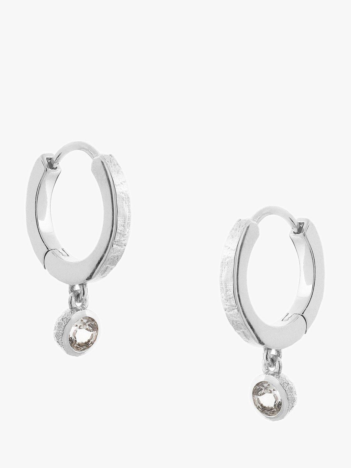 Product image 1 of 3, which shows Tutti & Co Birthstone Hoop Earrings, Silver, White Topaz/April