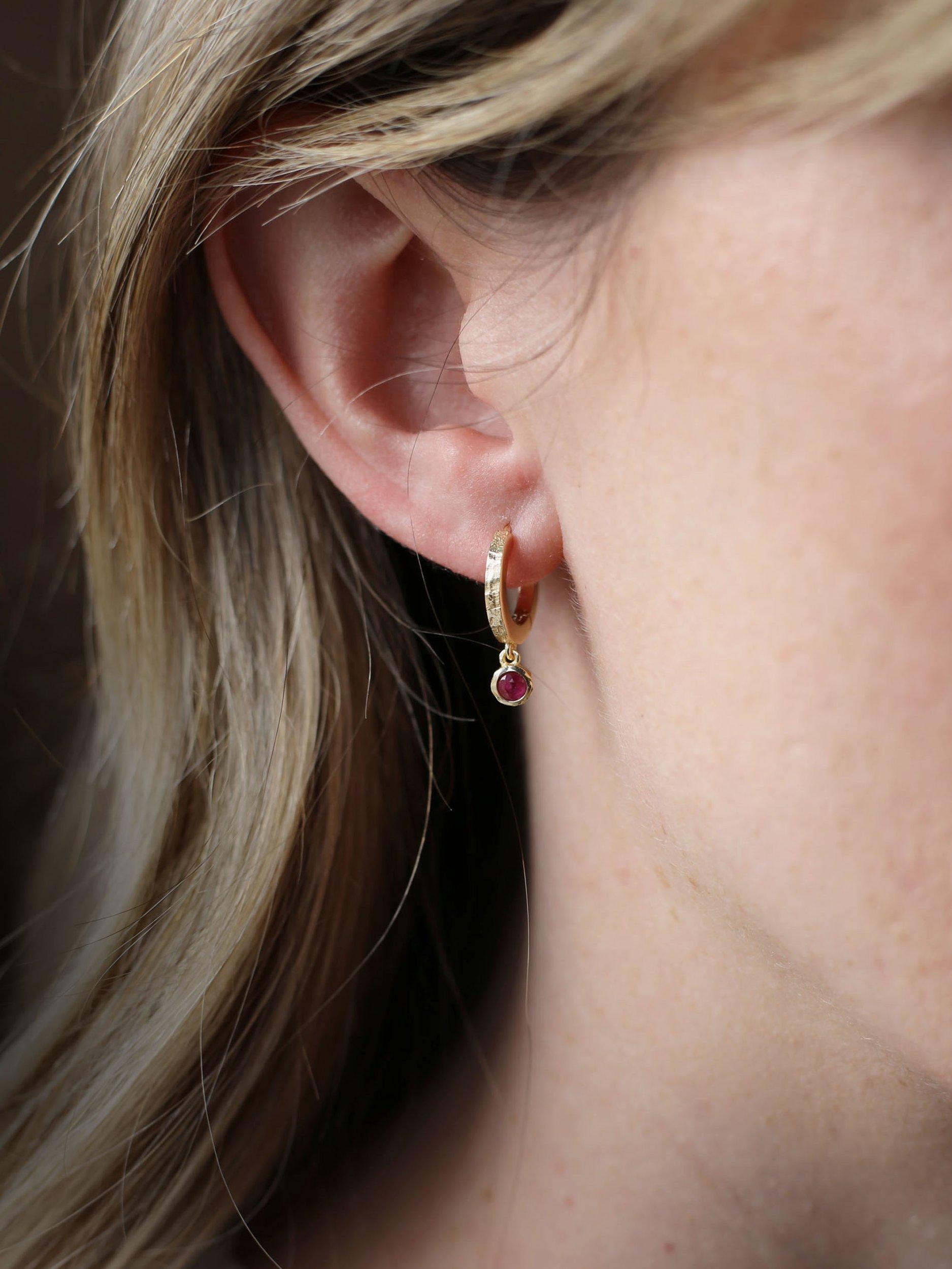 Product image 2 of 3, which shows Tutti & Co Birthstone Hoop Earrings, Gold, Ruby/July