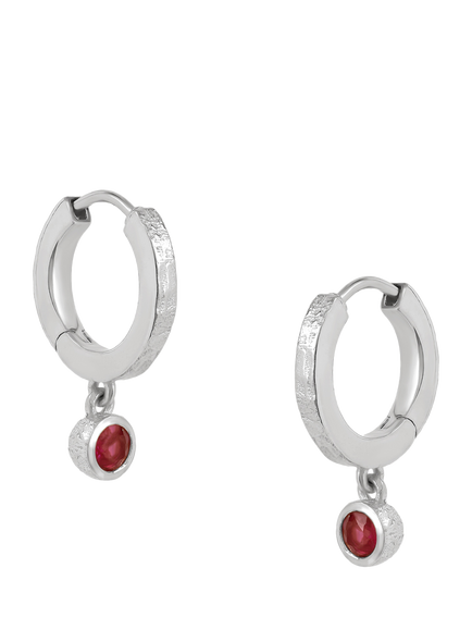 Tutti Birthstone Hoop Earrings, Silver, Ruby/July