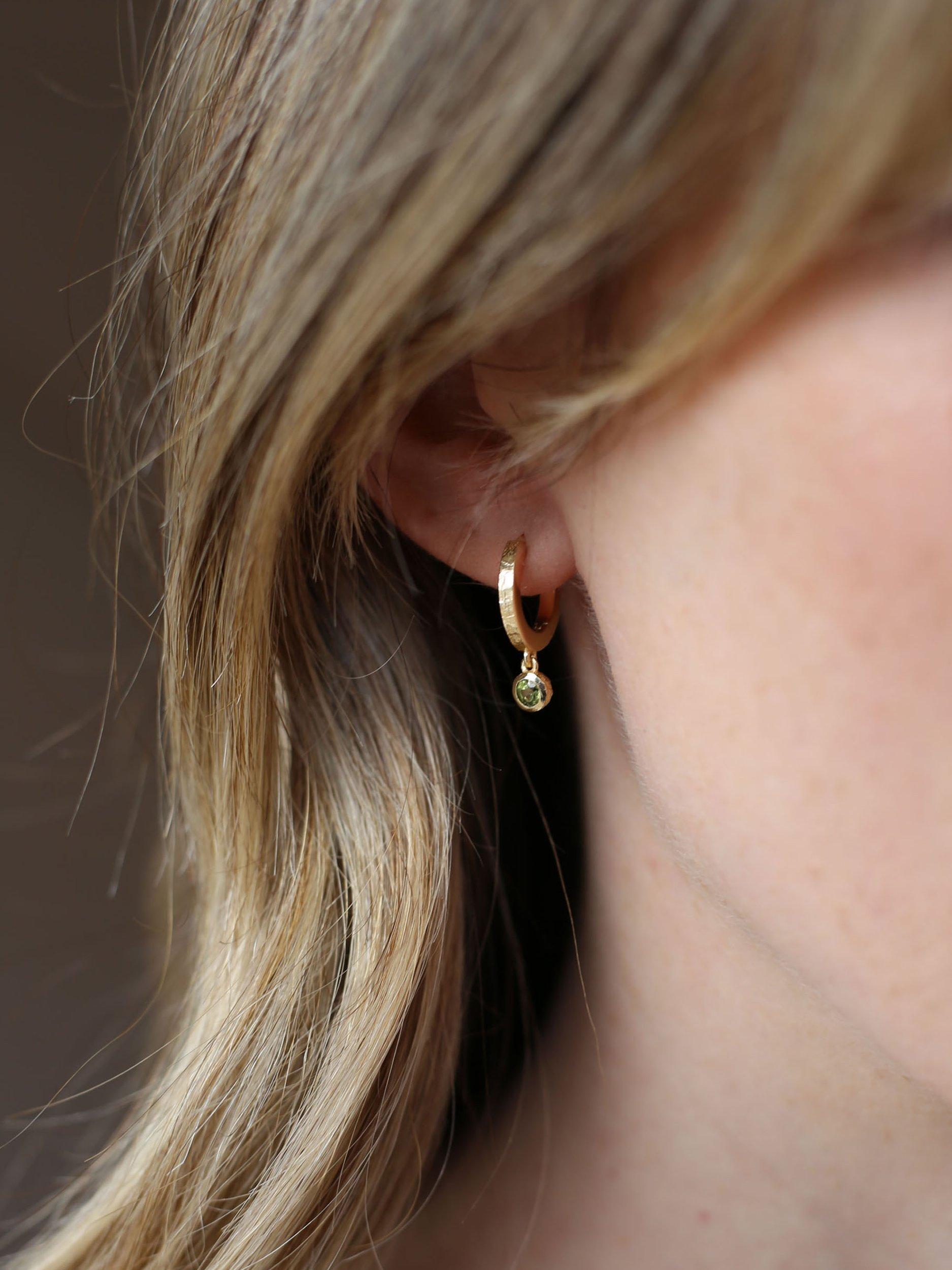 Product image 2 of 3, which shows Tutti & Co Birthstone Hoop Earrings, Gold, Peridot/August