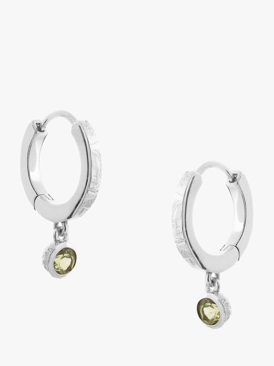 Product image 1 of 3, which shows Tutti & Co Birthstone Hoop Earrings, Silver, Peridot/August