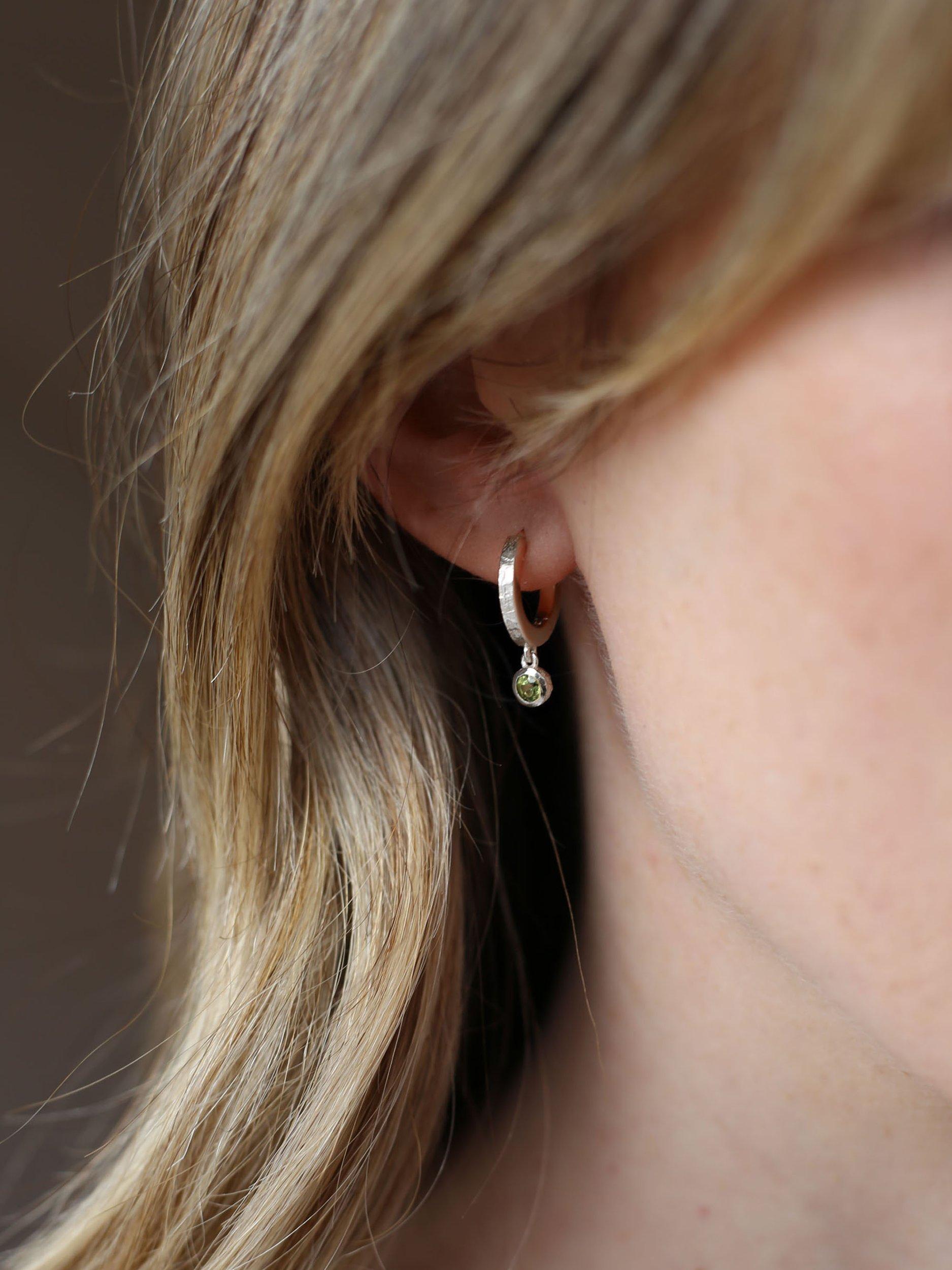 Product image 2 of 3, which shows Tutti & Co Birthstone Hoop Earrings, Silver, Peridot/August
