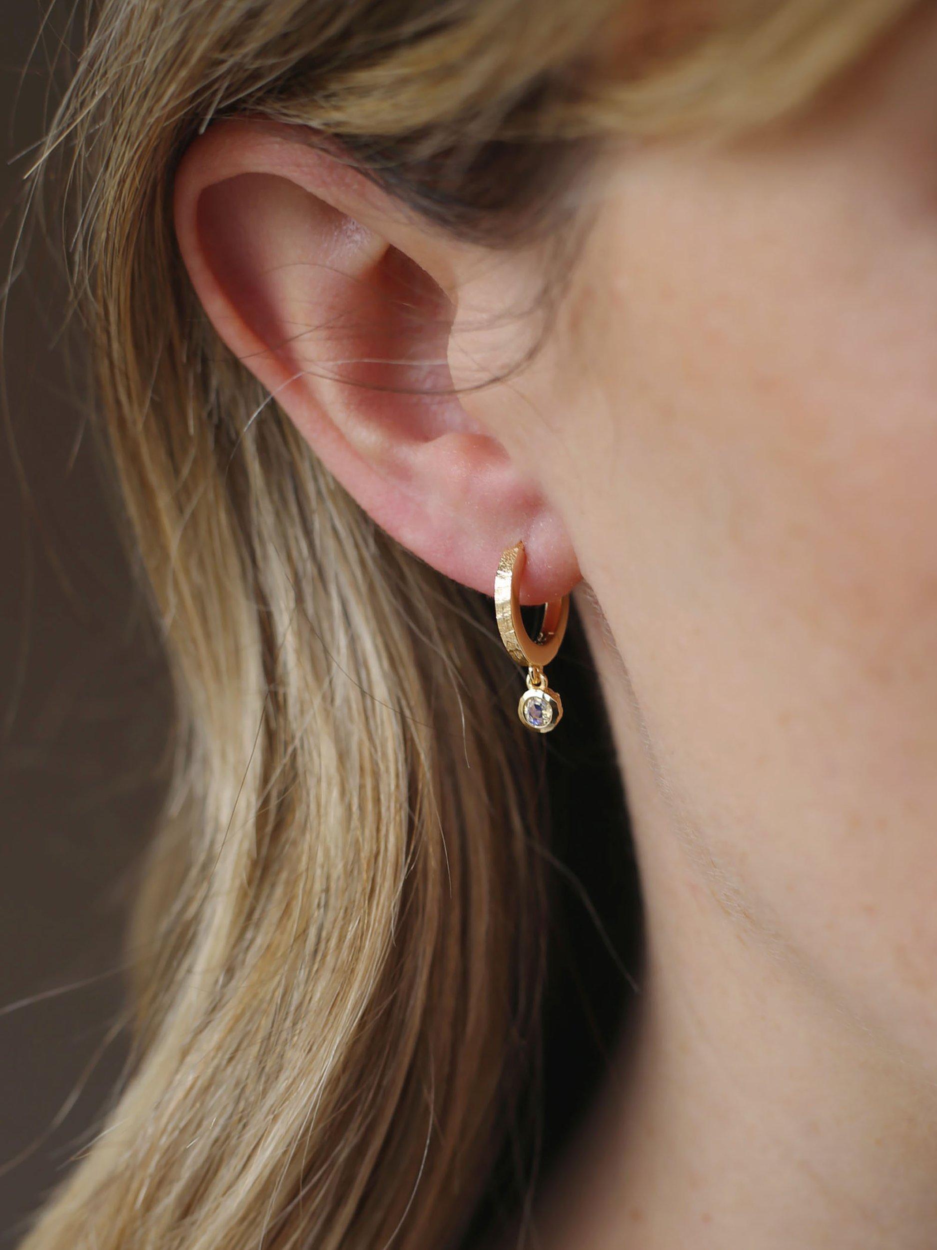 Product image 2 of 3, which shows Tutti & Co Birthstone Hoop Earrings, Gold, Moonstone/October