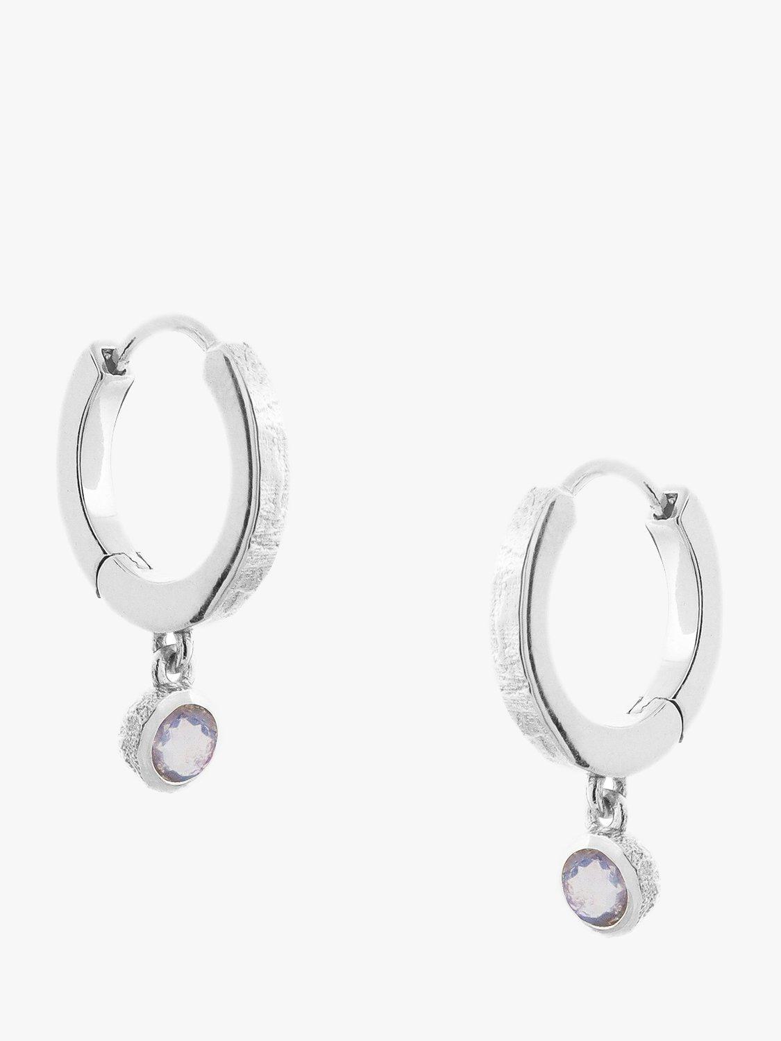 Product image 1 of 3, which shows Tutti & Co Birthstone Hoop Earrings, Silver, Moonstone/October