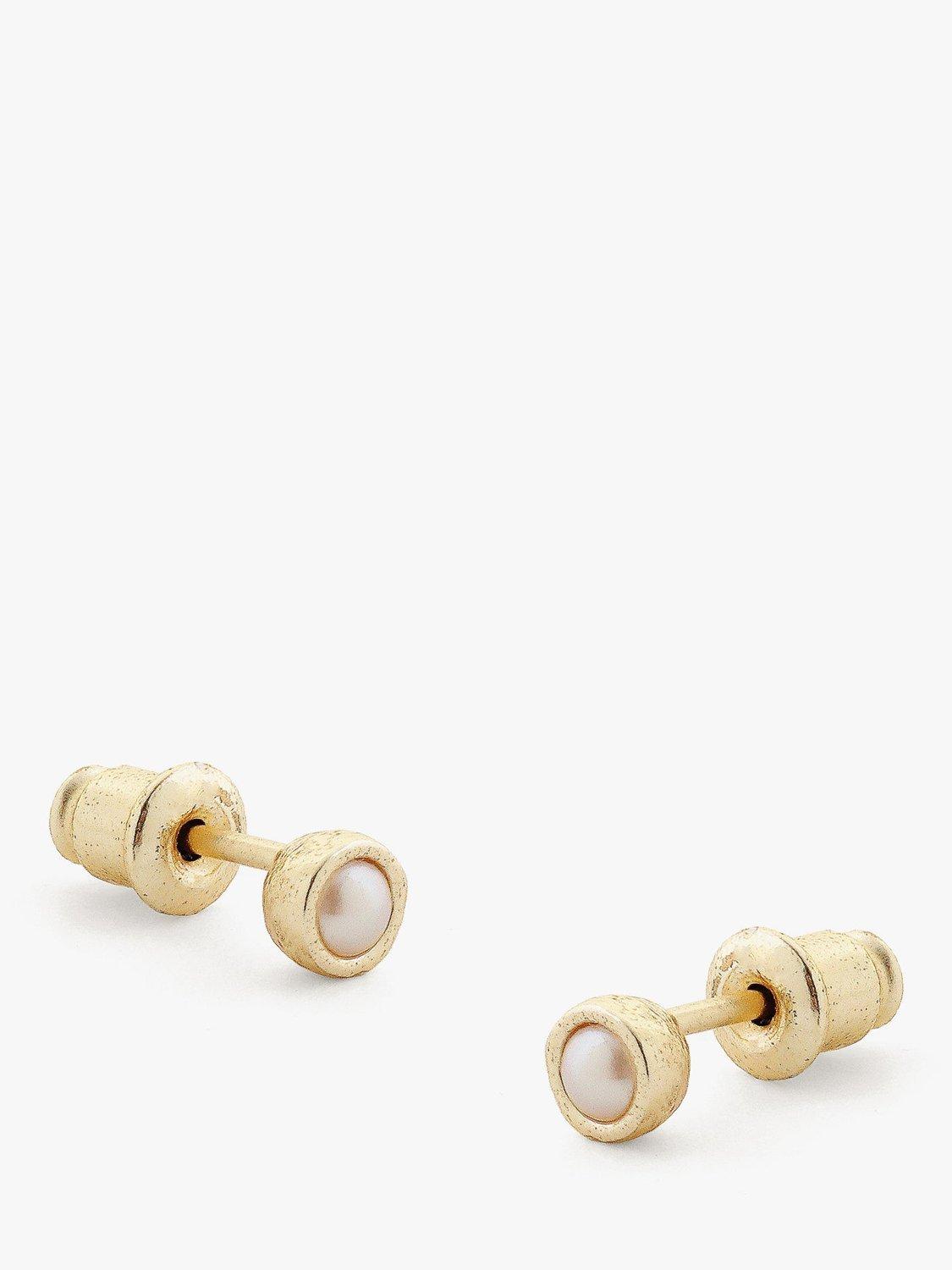 Product image 1 of 3, which shows Tutti & Co Birthstone Stud Earrings, Gold, Pearl/June