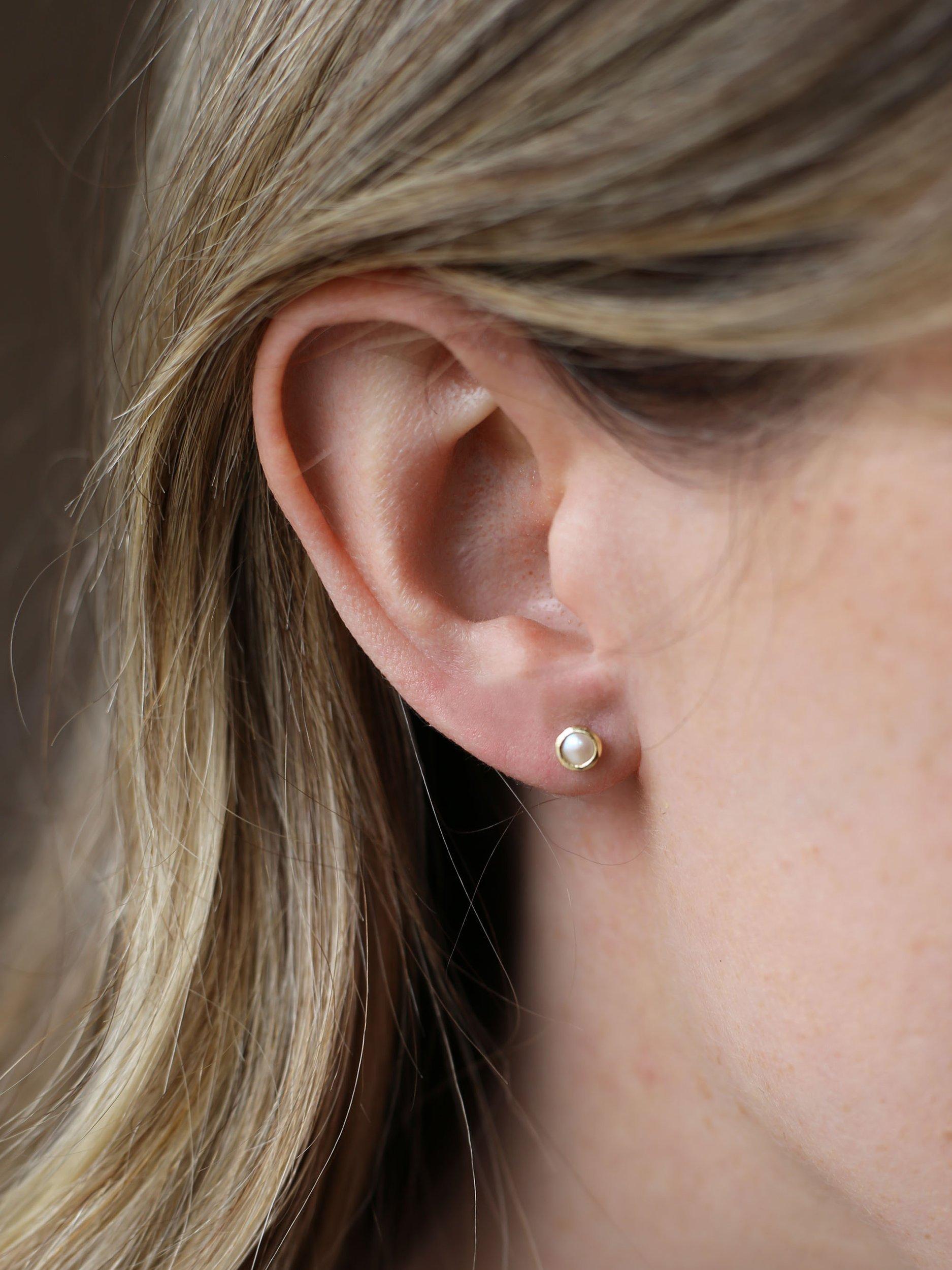 Product image 2 of 3, which shows Tutti & Co Birthstone Stud Earrings, Gold, Pearl/June
