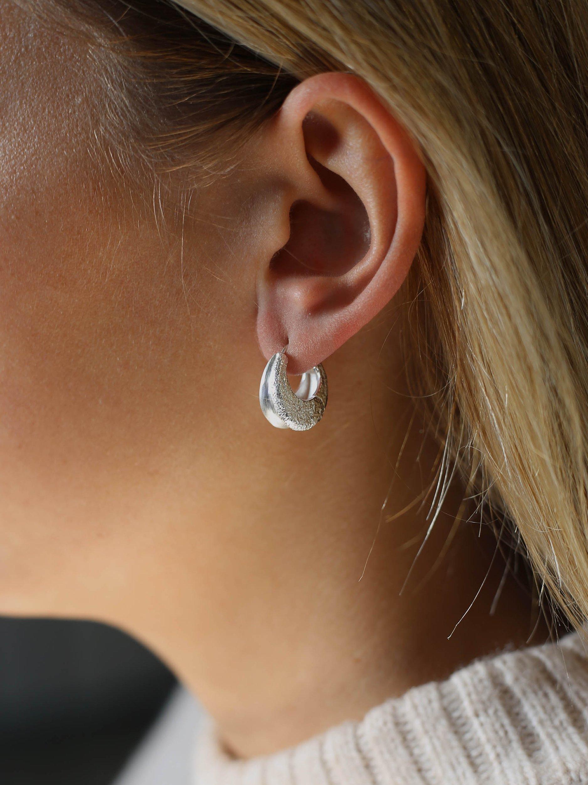 Product image 2 of 3, which shows Tutti & Co Chunky Textured Hoop Earrings, Silver