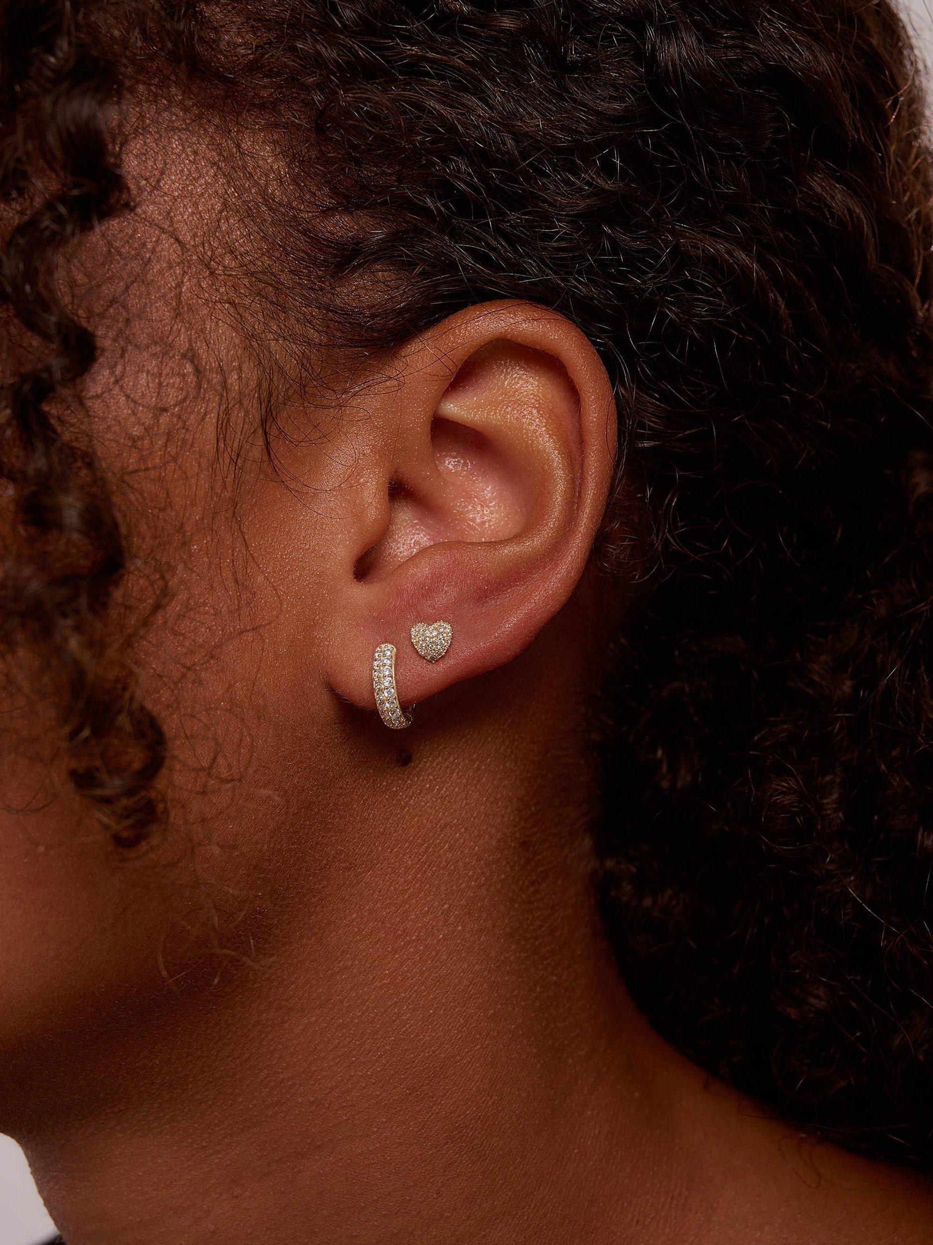 Product image 2 of 3, which shows Tutti & Co Cubic Zirconia Huggie Hoop Earrings, Gold