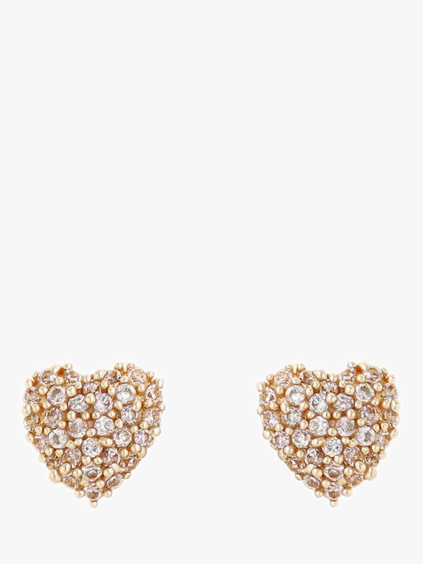 Product image 1 of 3, which shows Tutti & Co Pave Heart Stud Earrings, Gold