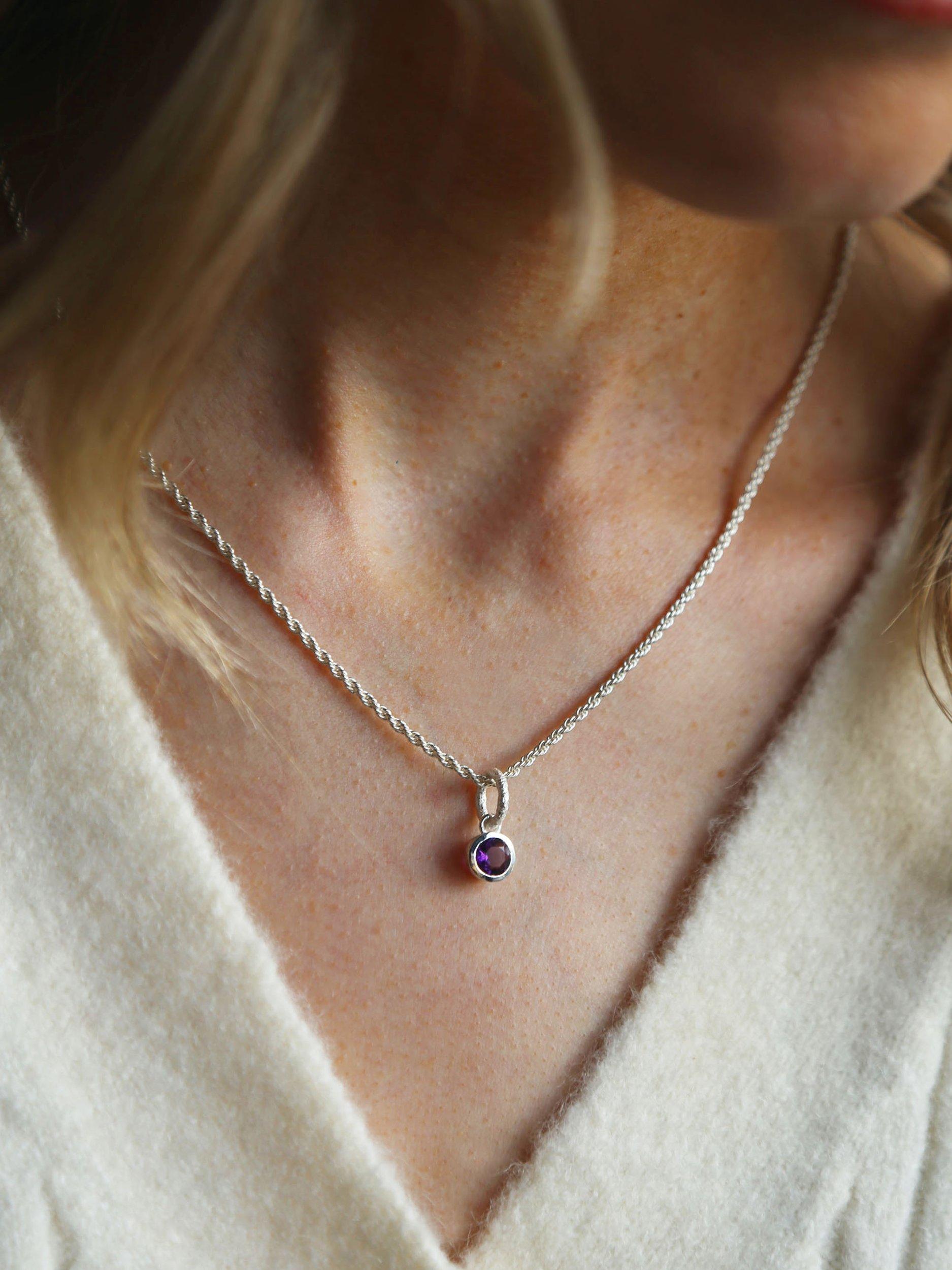 Product image 2 of 3, which shows Tutti & Co Birthstone Necklace, Silver, Amethyst/February