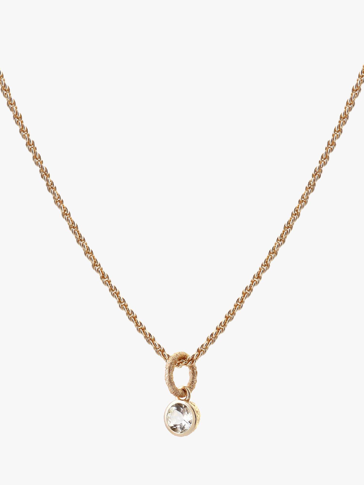 Product image 1 of 3, which shows Tutti & Co Birthstone Necklace, Gold, white Topaz/April