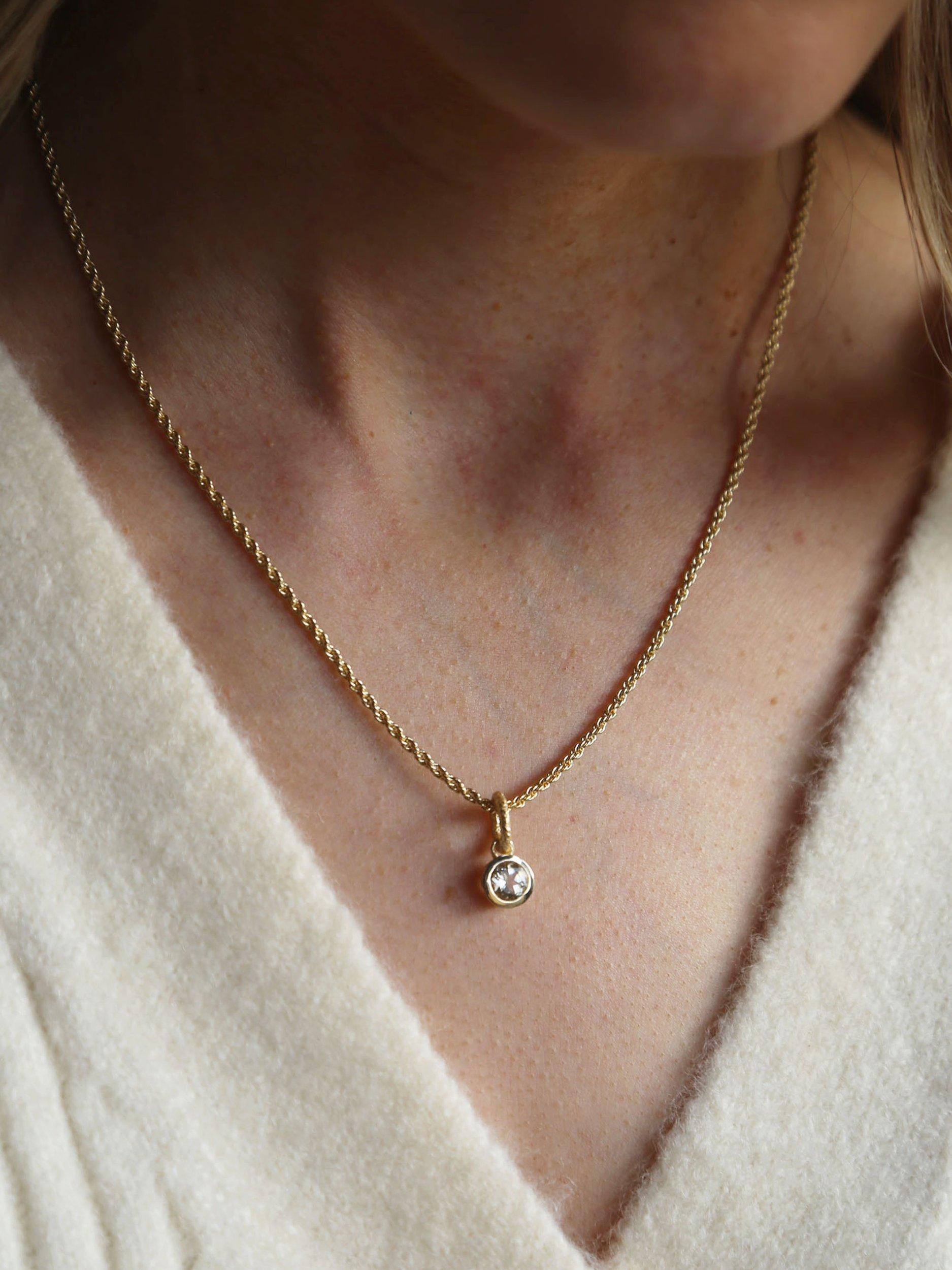 Product image 2 of 3, which shows Tutti & Co Birthstone Necklace, Gold, white Topaz/April