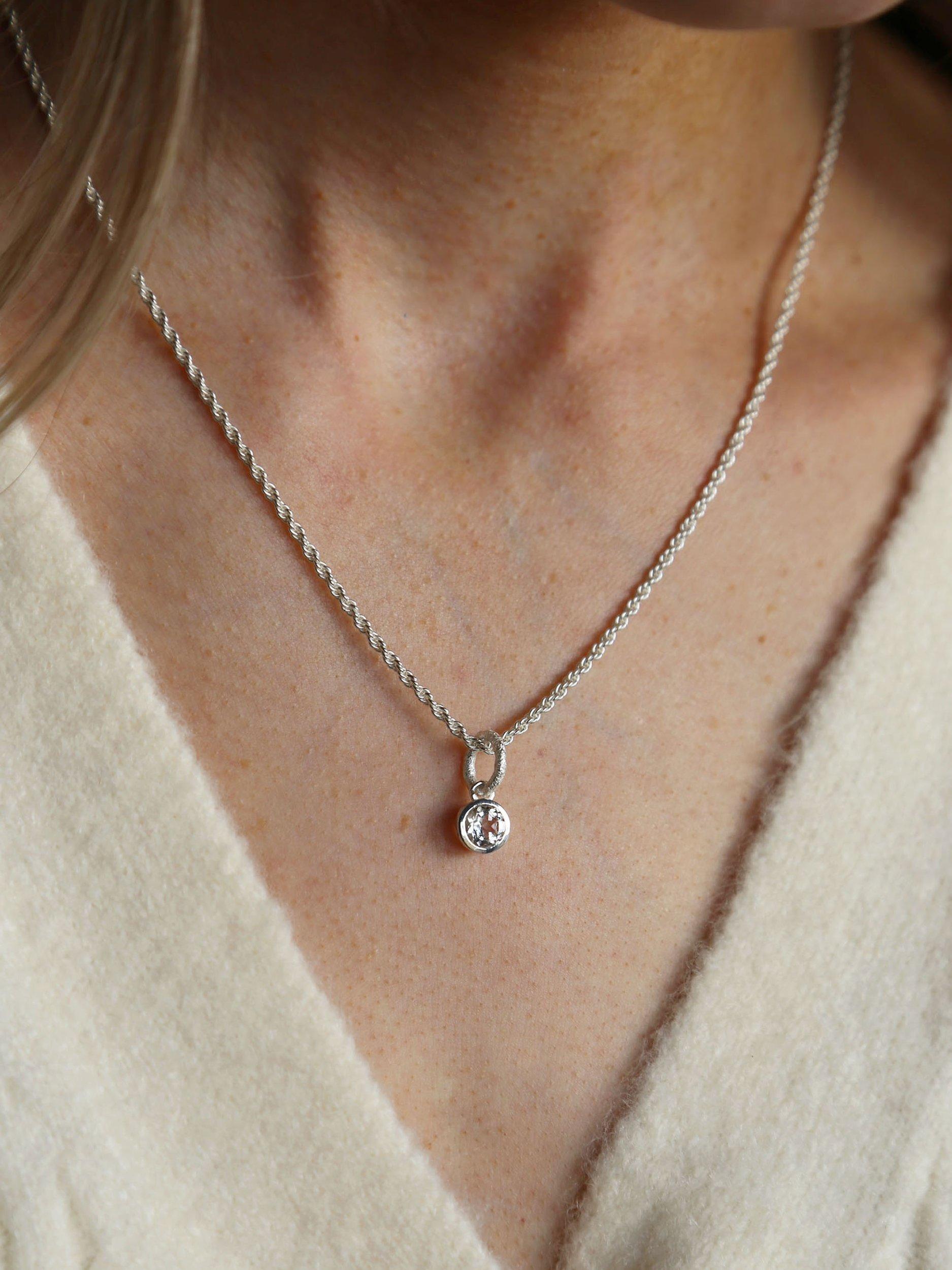 Product image 2 of 3, which shows Tutti & Co Birthstone Necklace, Silver, White Topaz/April