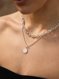 Tutti Chain Necklace with Textured Disc Pendant, Silver - view 2, Silver