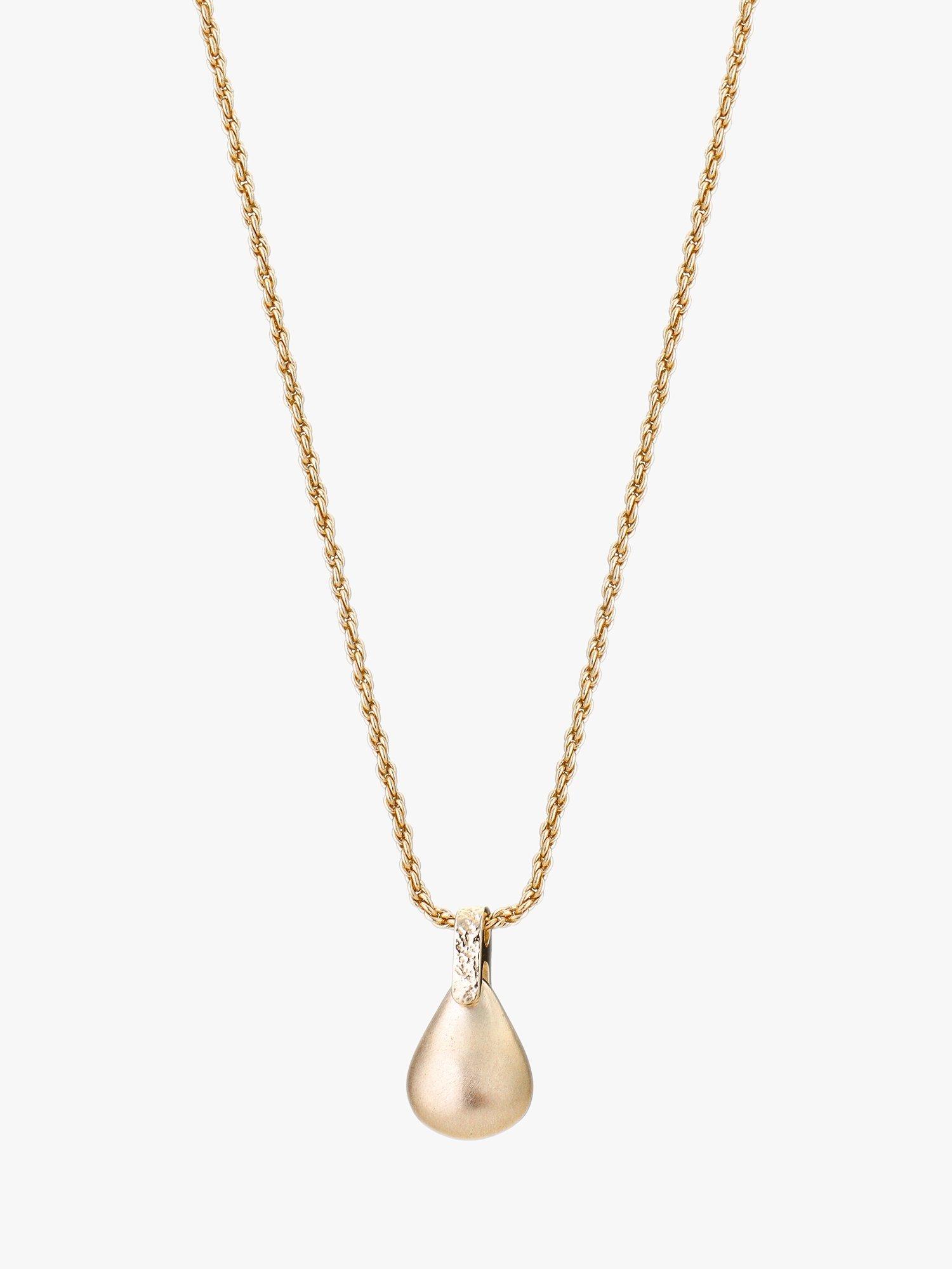 Product image 1 of 3, which shows Tutti & Co Brushed Finish Teardrop Pendant Necklace, Gold