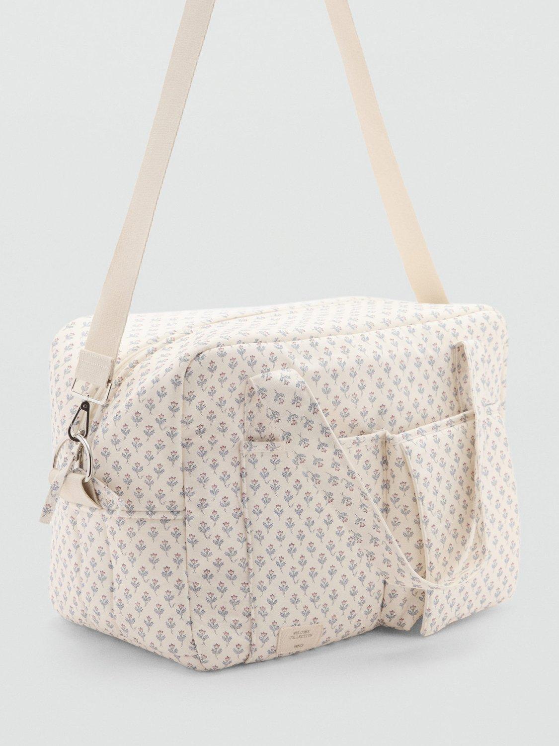 Product image 1 of 5, which shows Mango India Floral Print Maternity Bag, Natural White