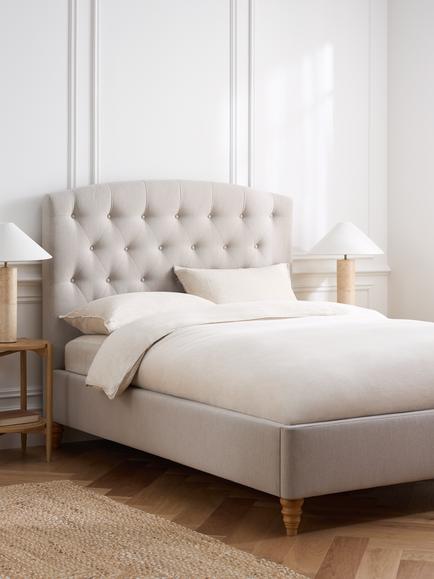 John Lewis Rue Upholstered Bed Frame, Double - view 2, Cotton Effect Beige