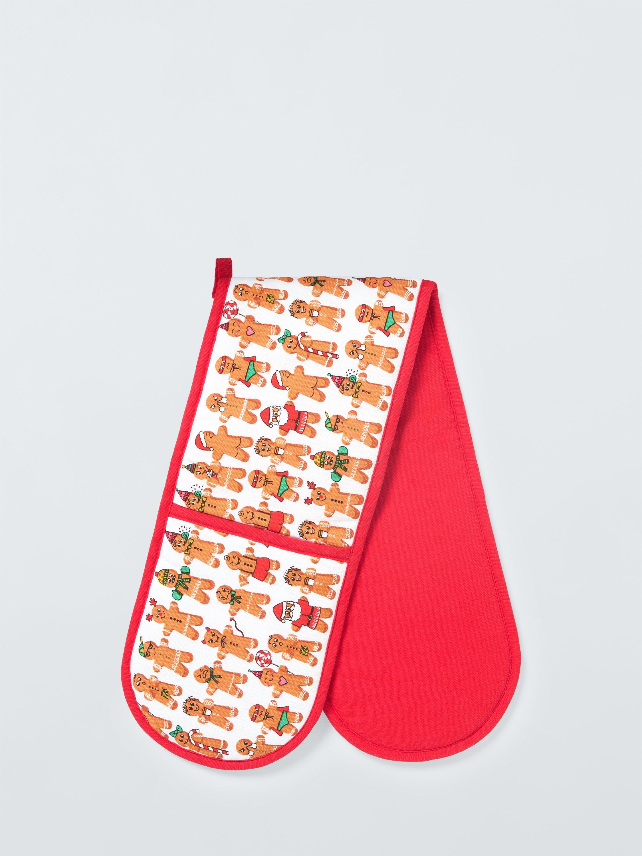John Lewis Gingerbread Double Oven Gloves, Red