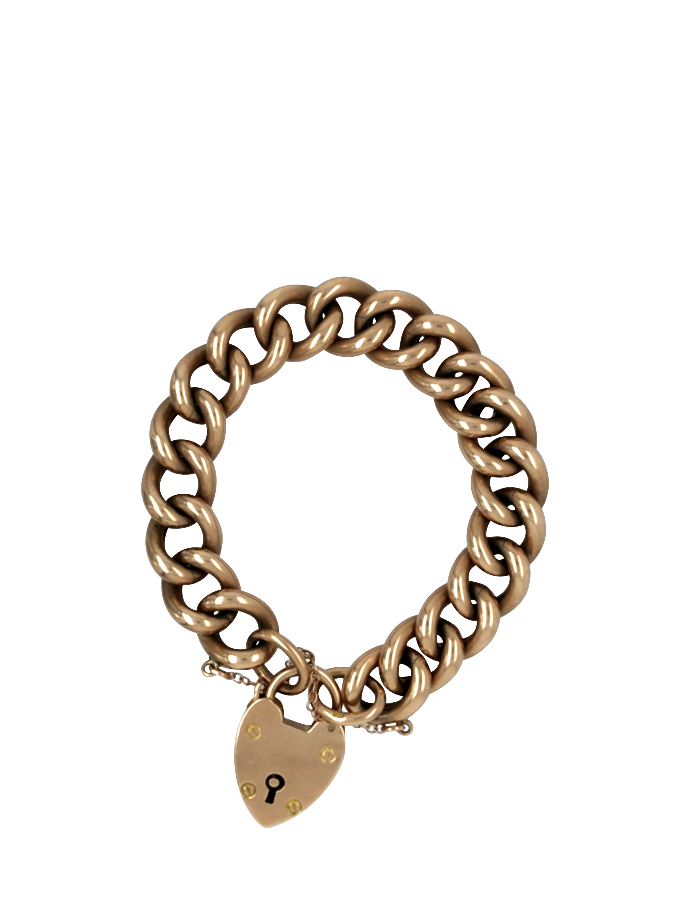 Product image 1 of 5, which shows Vintage Fine Jewellery Pre-Loved 9ct Rose Gold Chunky Curb Padlock Bracelet, Dated 1905