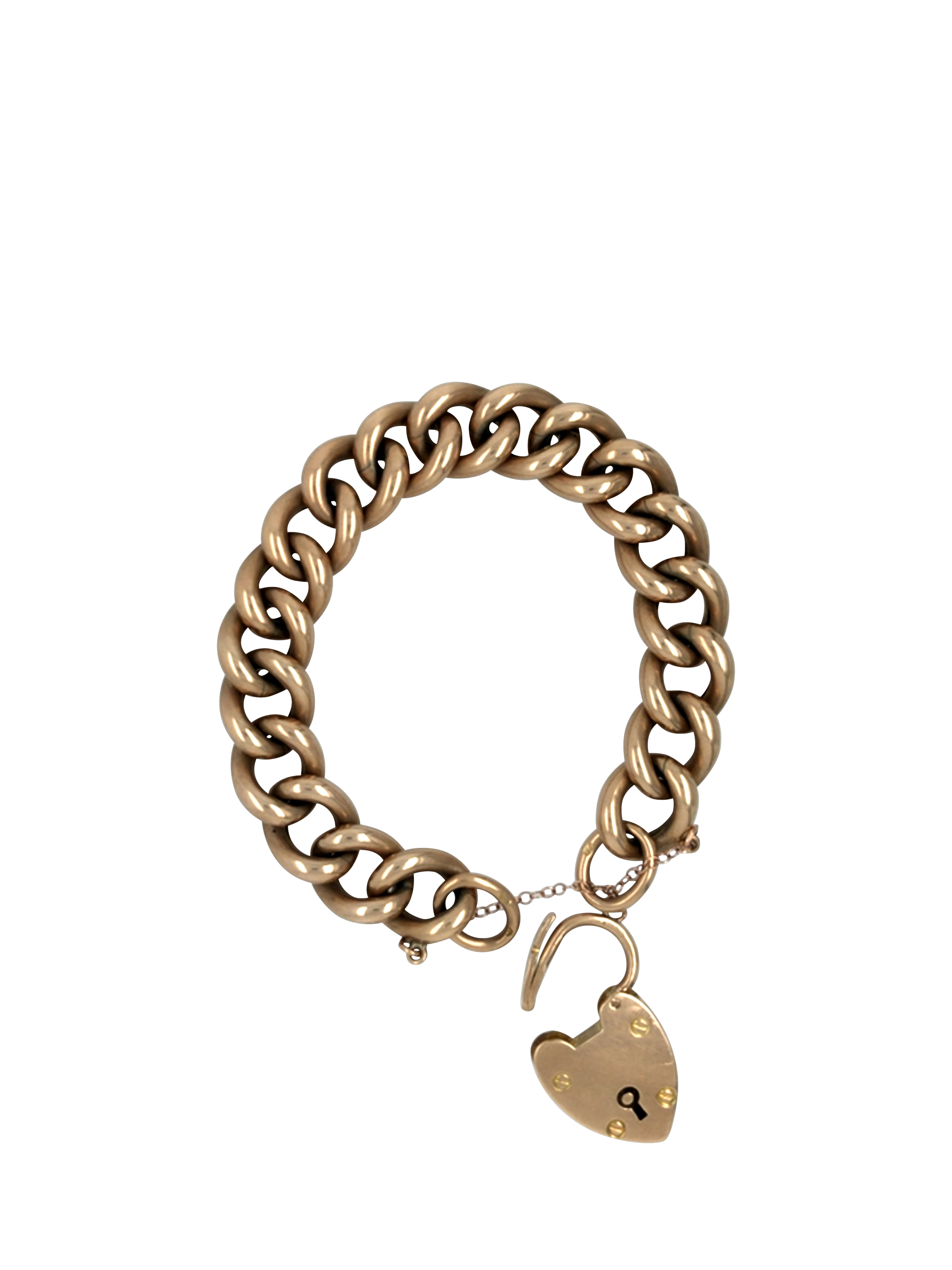Product image 2 of 5, which shows Vintage Fine Jewellery Pre-Loved 9ct Rose Gold Chunky Curb Padlock Bracelet, Dated 1905