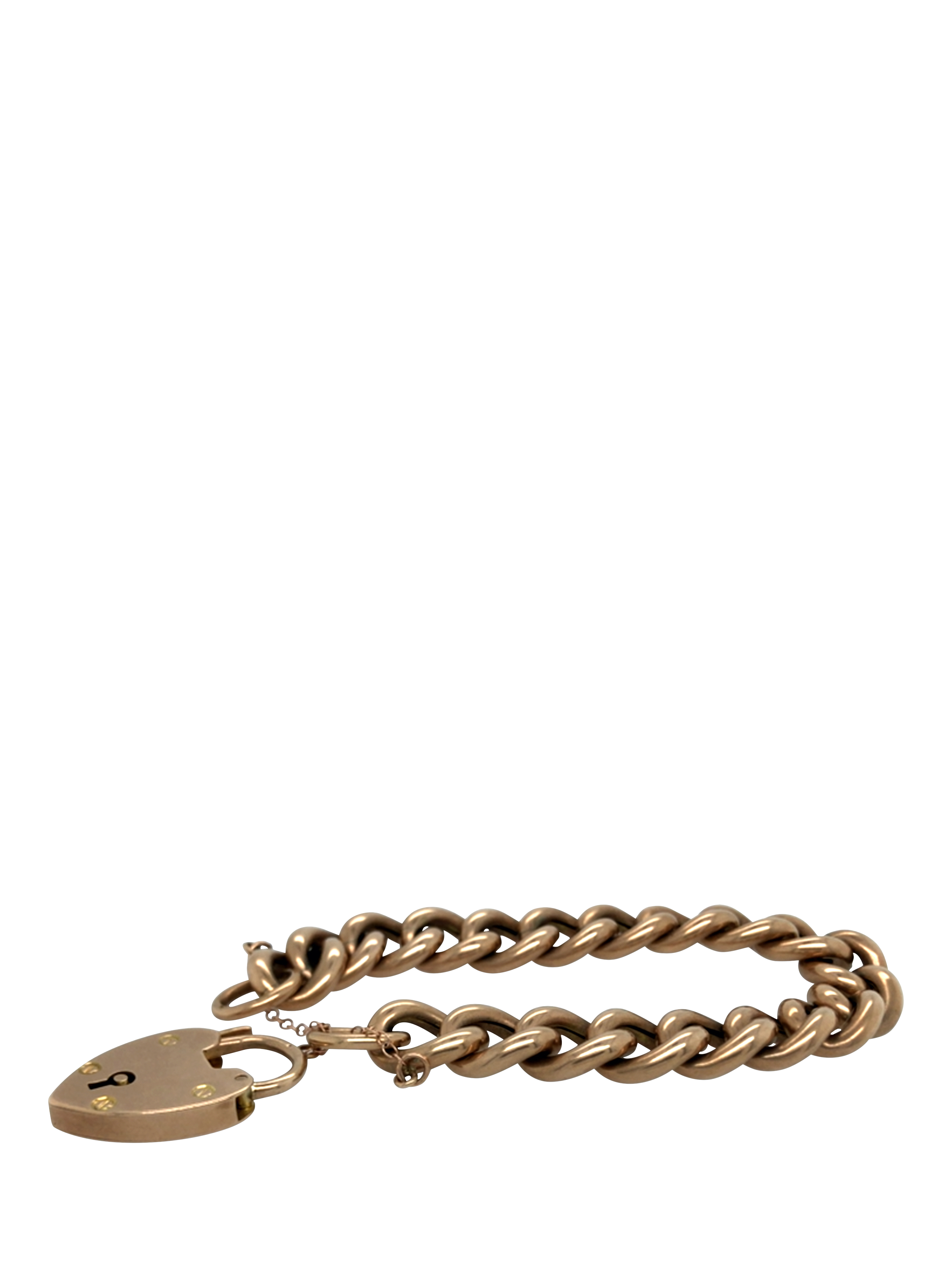 Product image 4 of 5, which shows Vintage Fine Jewellery Pre-Loved 9ct Rose Gold Chunky Curb Padlock Bracelet, Dated 1905