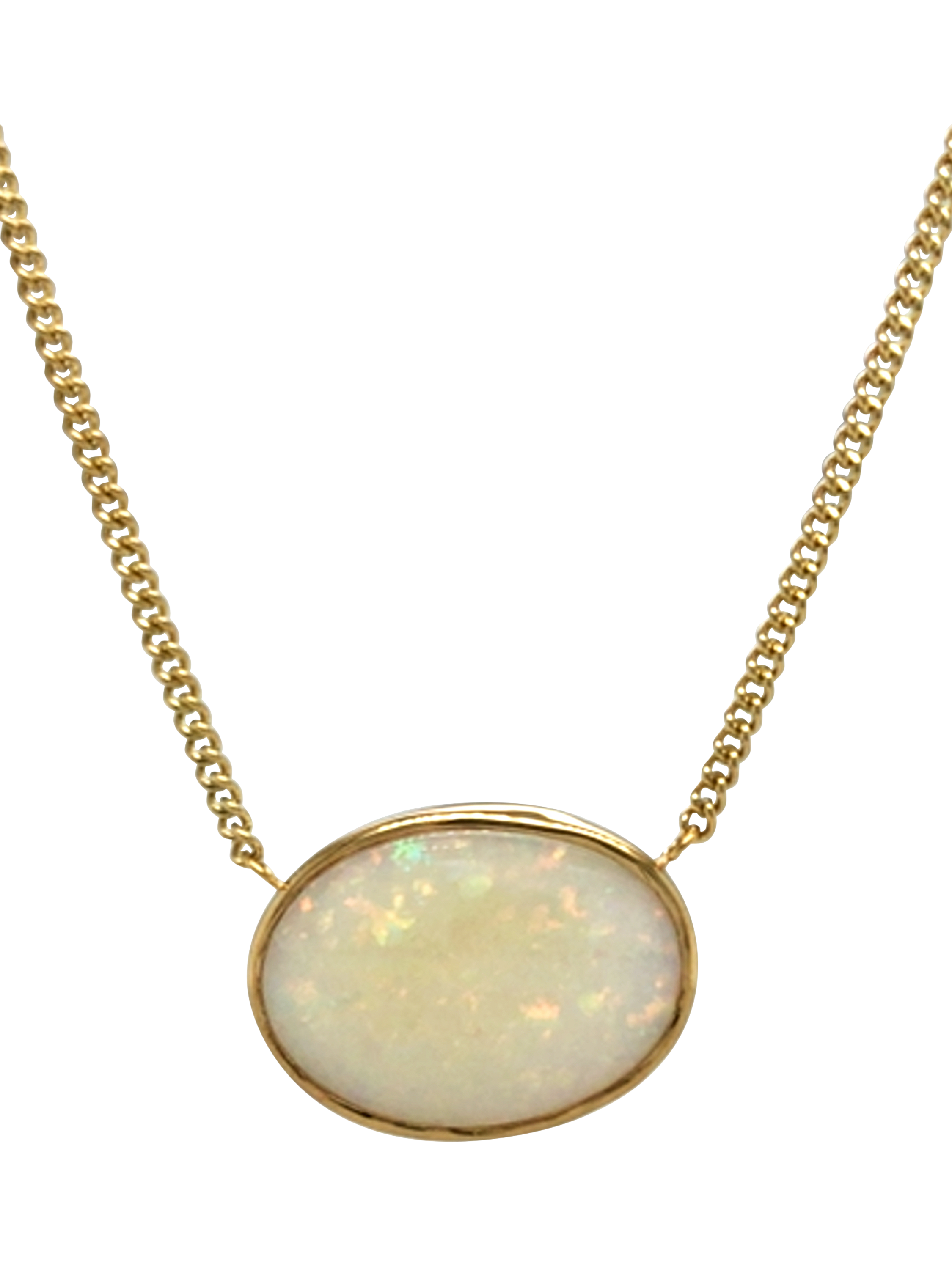 Vintage Fine Jewellery Pre-Loved 9ct Yellow Gold Single Stone Oval Opal Rub-Over Set Pendant Necklace